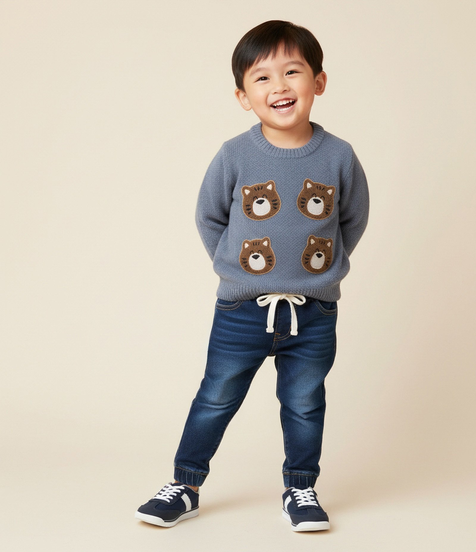 Suéter Infantil em Chenille com Patches de Ursinho – Tam 1 a 5/6 Anos Azul 1