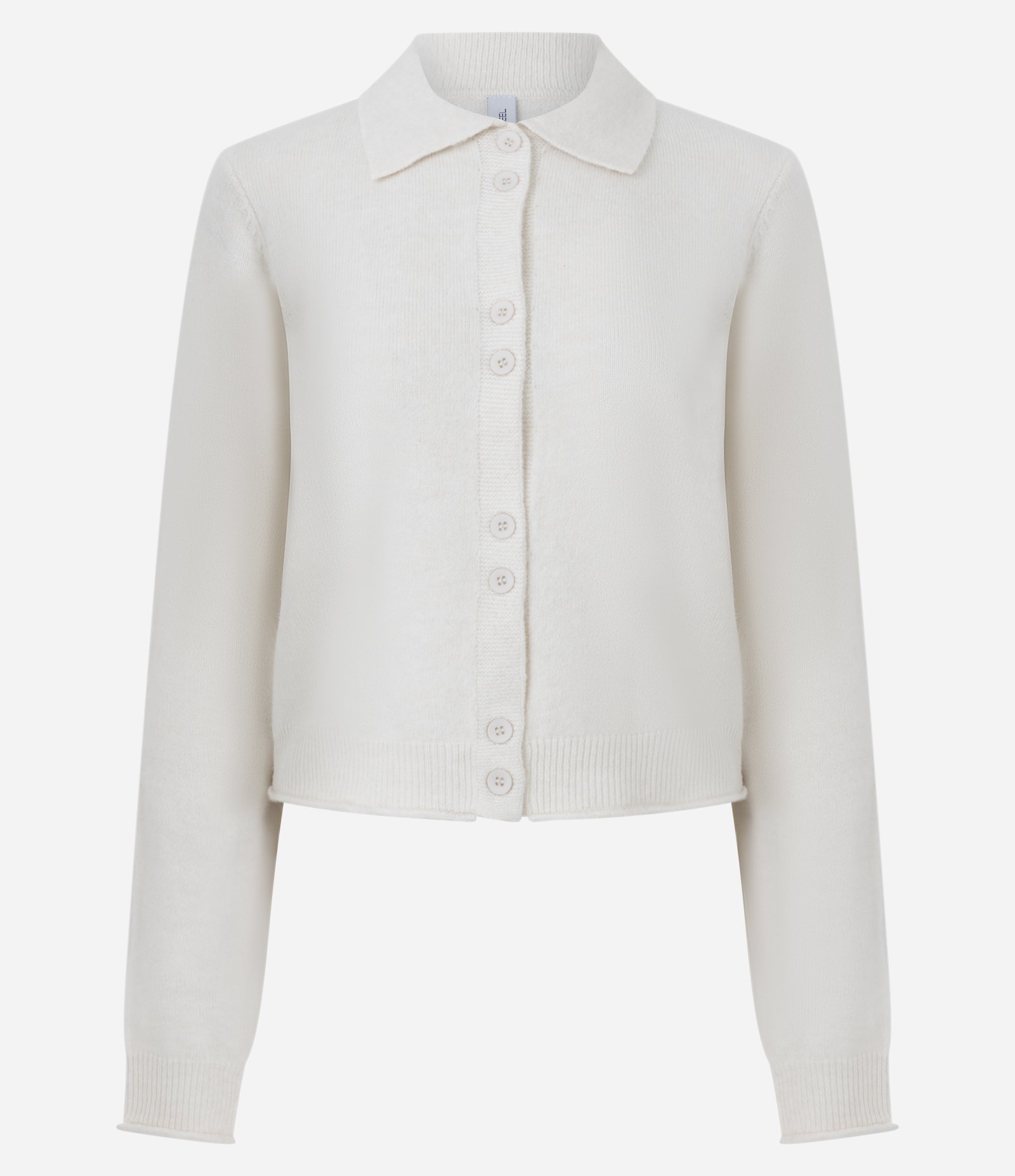 Cardigan em Tricô com Botões e Gola Polo Off White 1