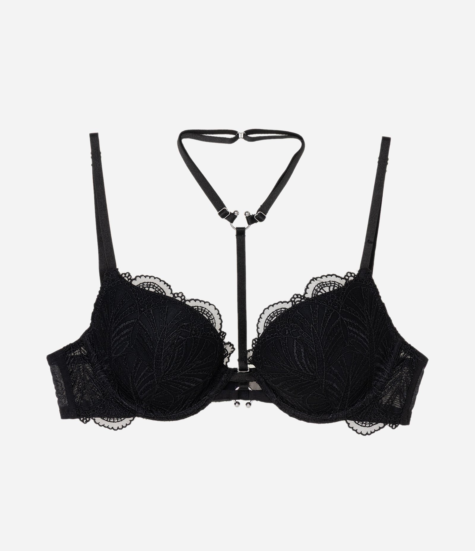 Sutiã Base com Bojo e Tule com Textura Floral Preto 5