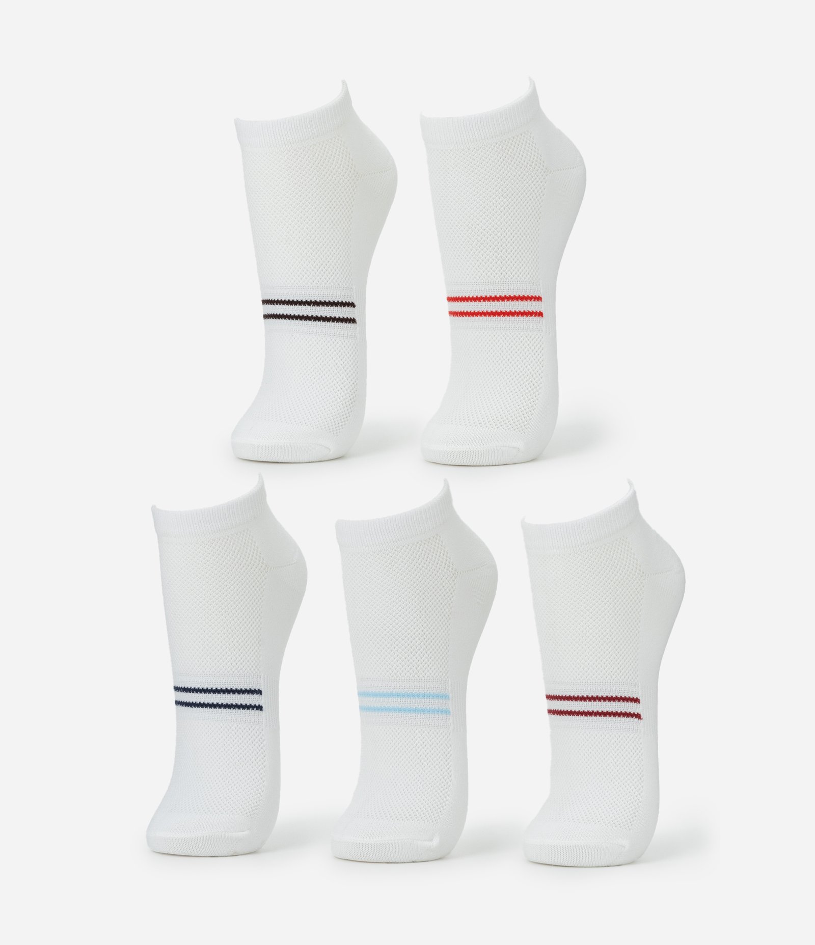 Kit 5 Meias Cano Baixo Esportivas em Poliamida com Listras Branco 1
