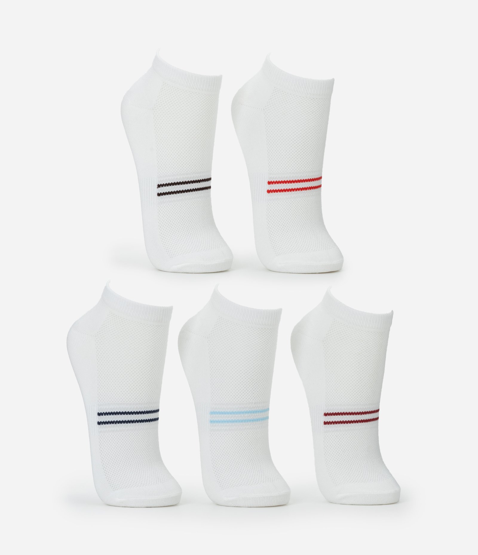 Kit 5 Meias Cano Baixo Esportivas em Poliamida com Listras Branco 2