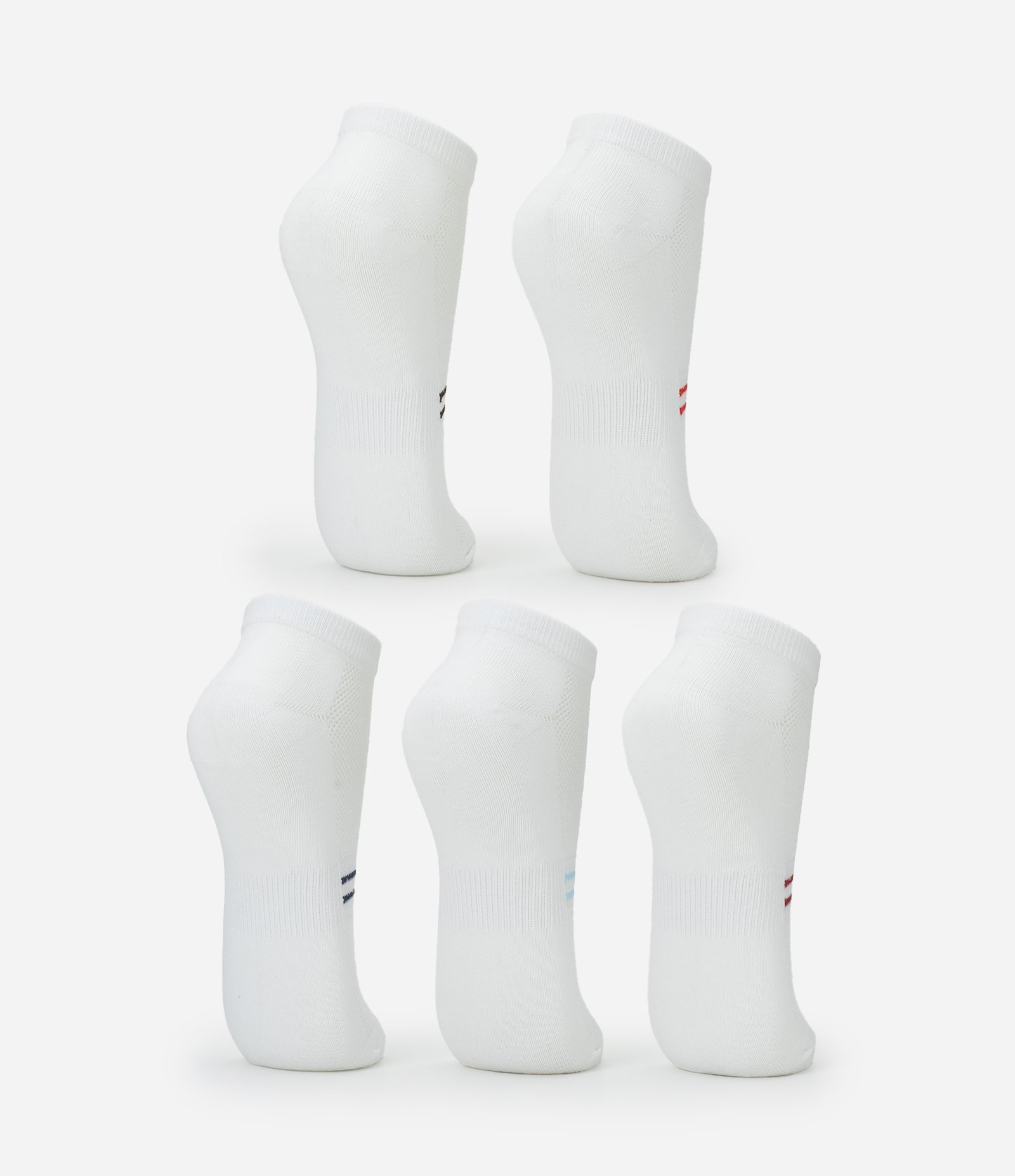 Kit 5 Meias Cano Baixo Esportivas em Poliamida com Listras Branco 3