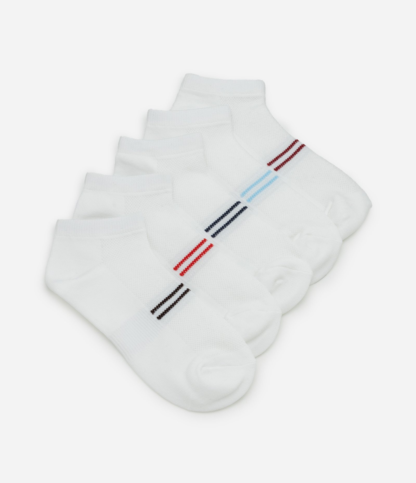 Kit 5 Meias Cano Baixo Esportivas em Poliamida com Listras Branco 4