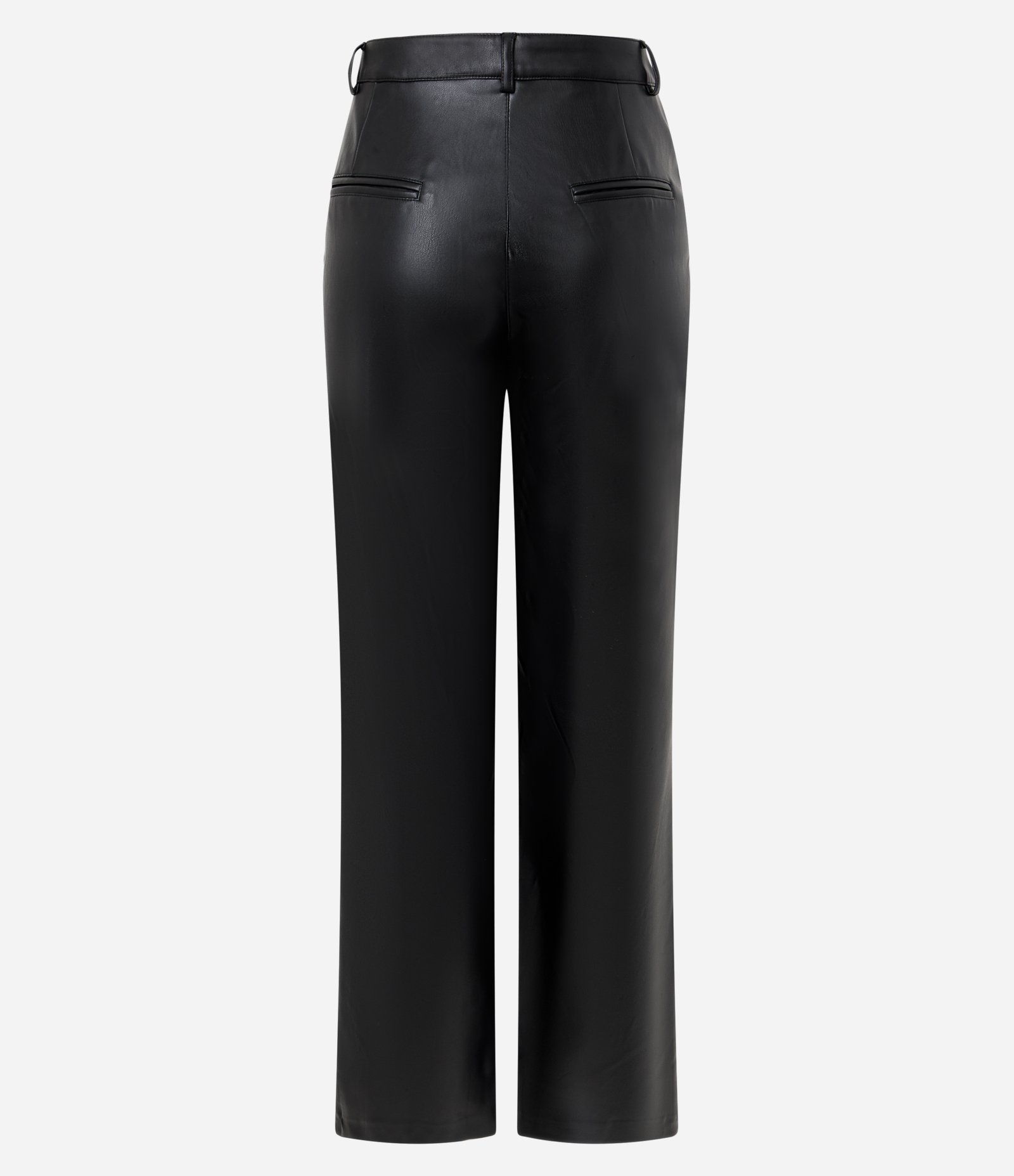 Calça Reta em PU com Fenda e Bolsos Preto 7