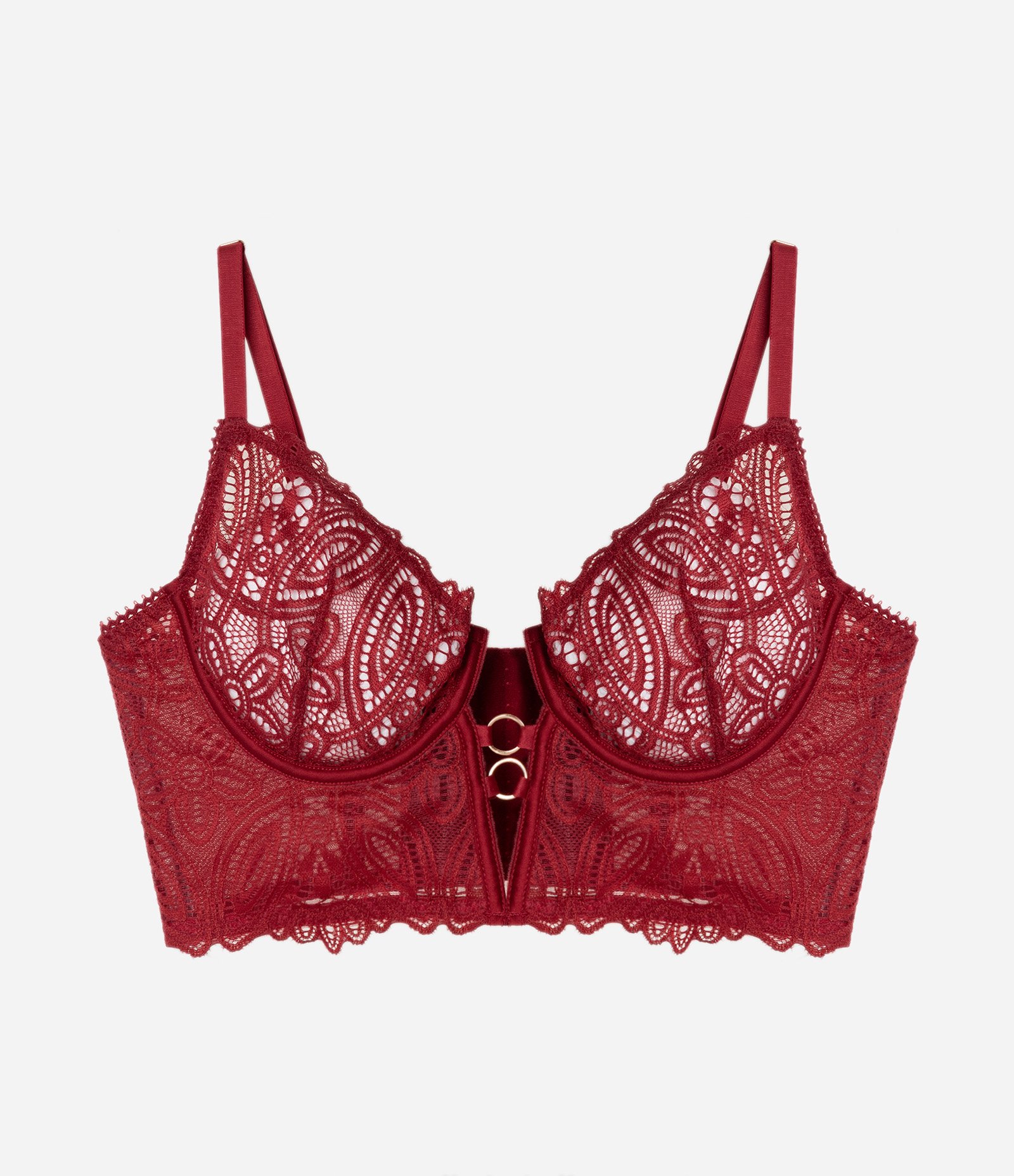 Sutiã Alongado em Renda Floral Sem Bojo Vermelho 1