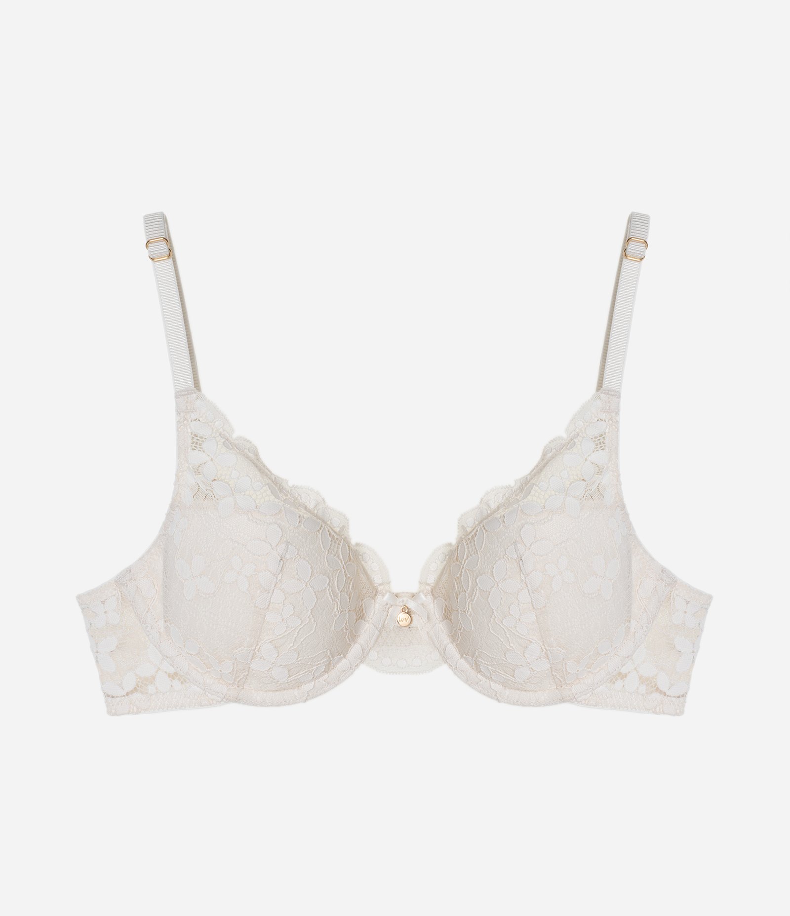 Sutiã Meia Taça com Bojo em Renda Floral Off White 1