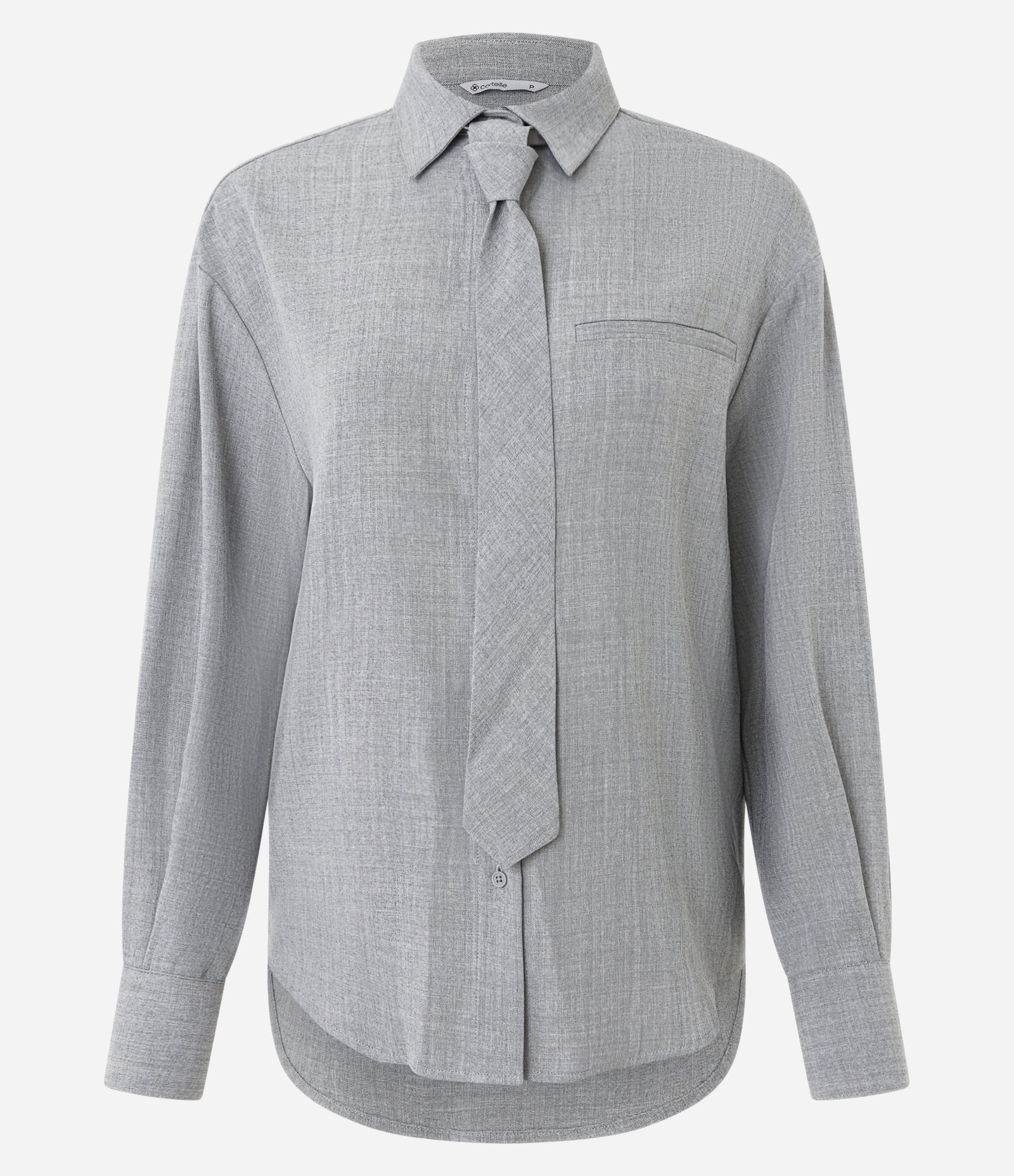 Camisa em Crepe com Manga Longa e Gravata Cinza 5
