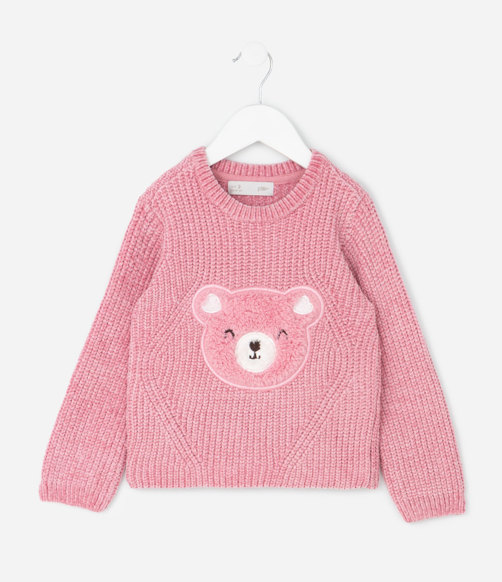 Casaco Infantil em Chenille com Bordado de Urso em Relevo – Tam 1 a 6 Anos Rosa 1