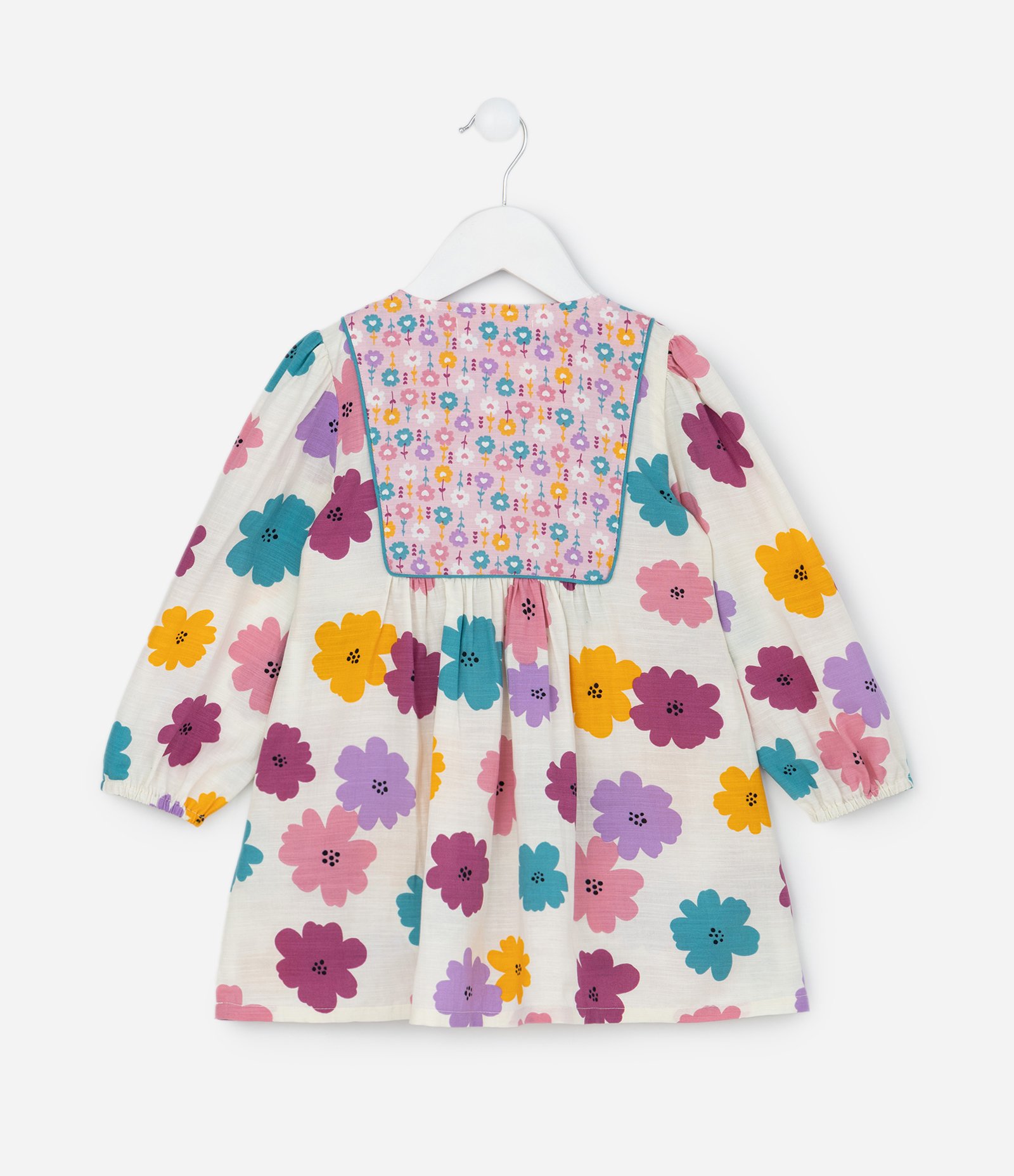 Vestido Infantil com Babador e Estampa Floral – Tam 1 a 5/6 Anos Off White 2