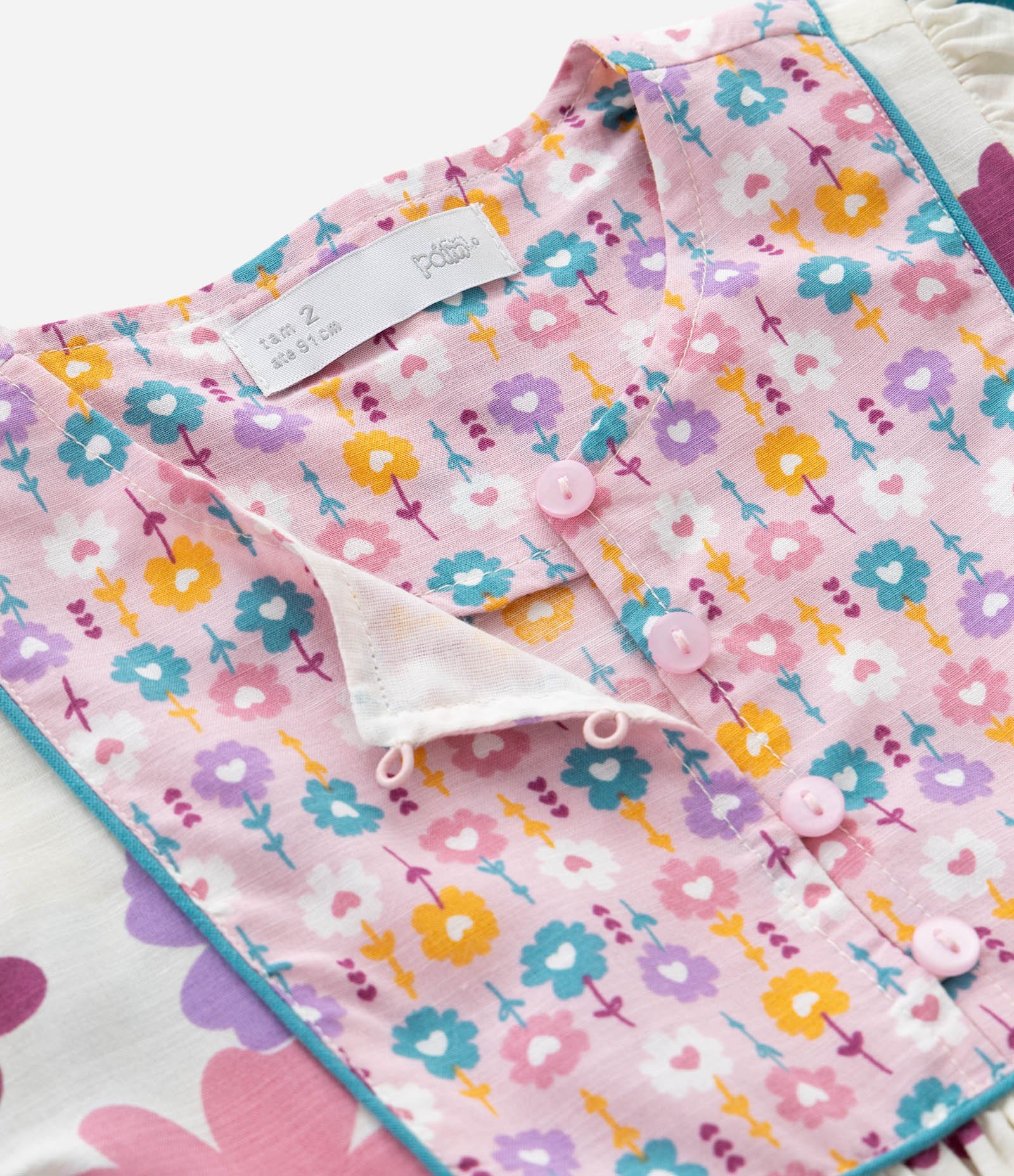 Vestido Infantil com Babador e Estampa Floral – Tam 1 a 5/6 Anos Off White 4