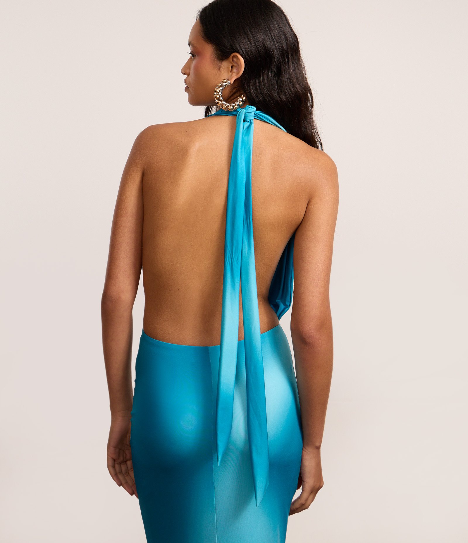 Vestido Midi em Malha com Decote Degagê w Amarração Azul Turquesa 3