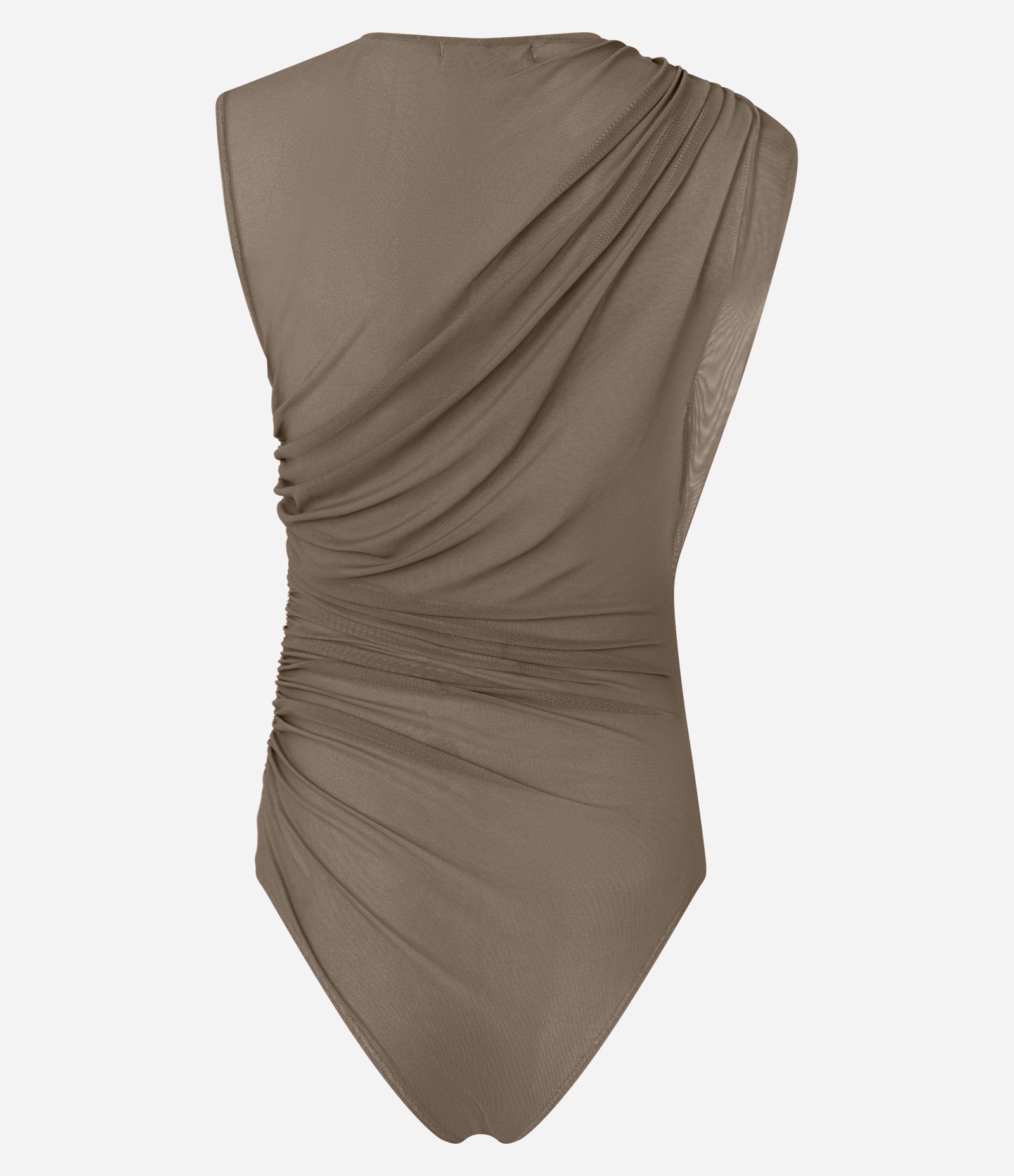 Body em Tule com Gola Redonda e Franzidos Marrom 4