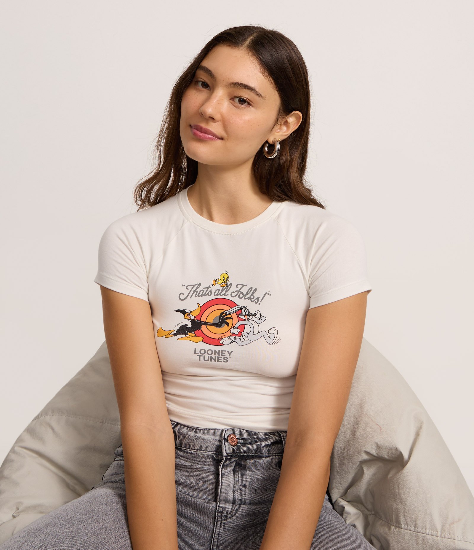 Camiseta em Algodão com Estampa Looney Tunes Branco 1