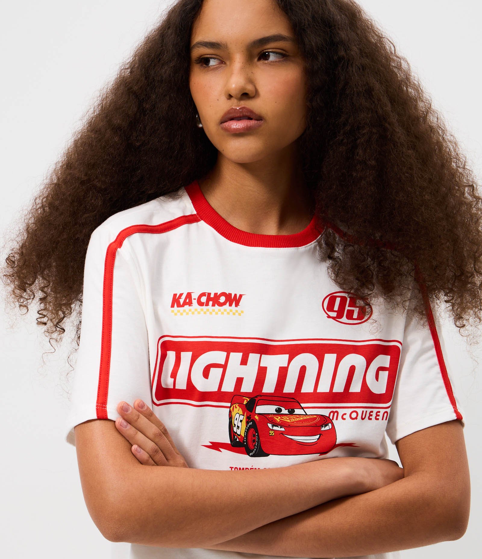 Camiseta em Algodão com Estampa Carros McQueen Relâmpago Marquinhos Branco 1
