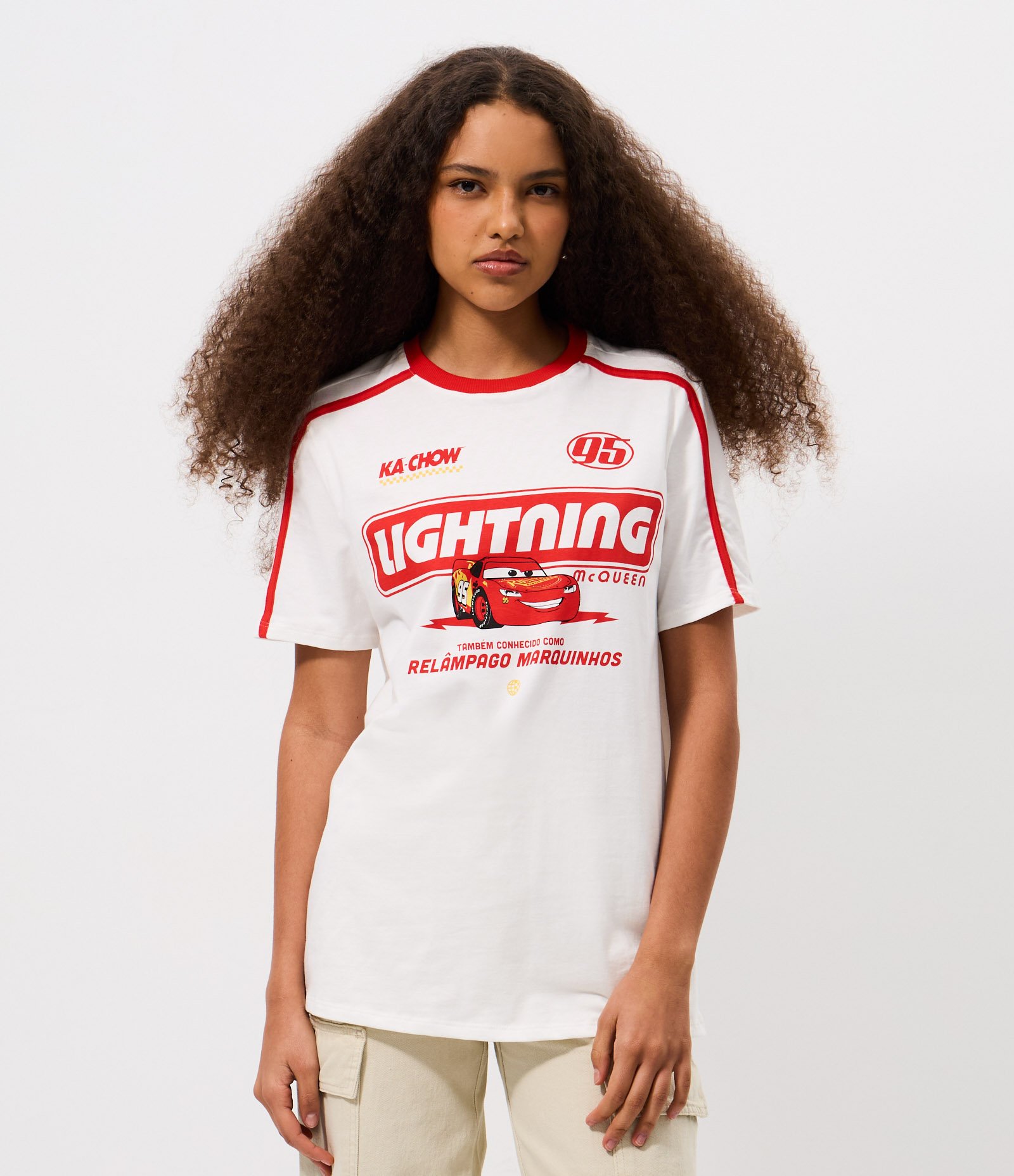 Camiseta em Algodão com Estampa Carros McQueen Relâmpago Marquinhos Branco 3