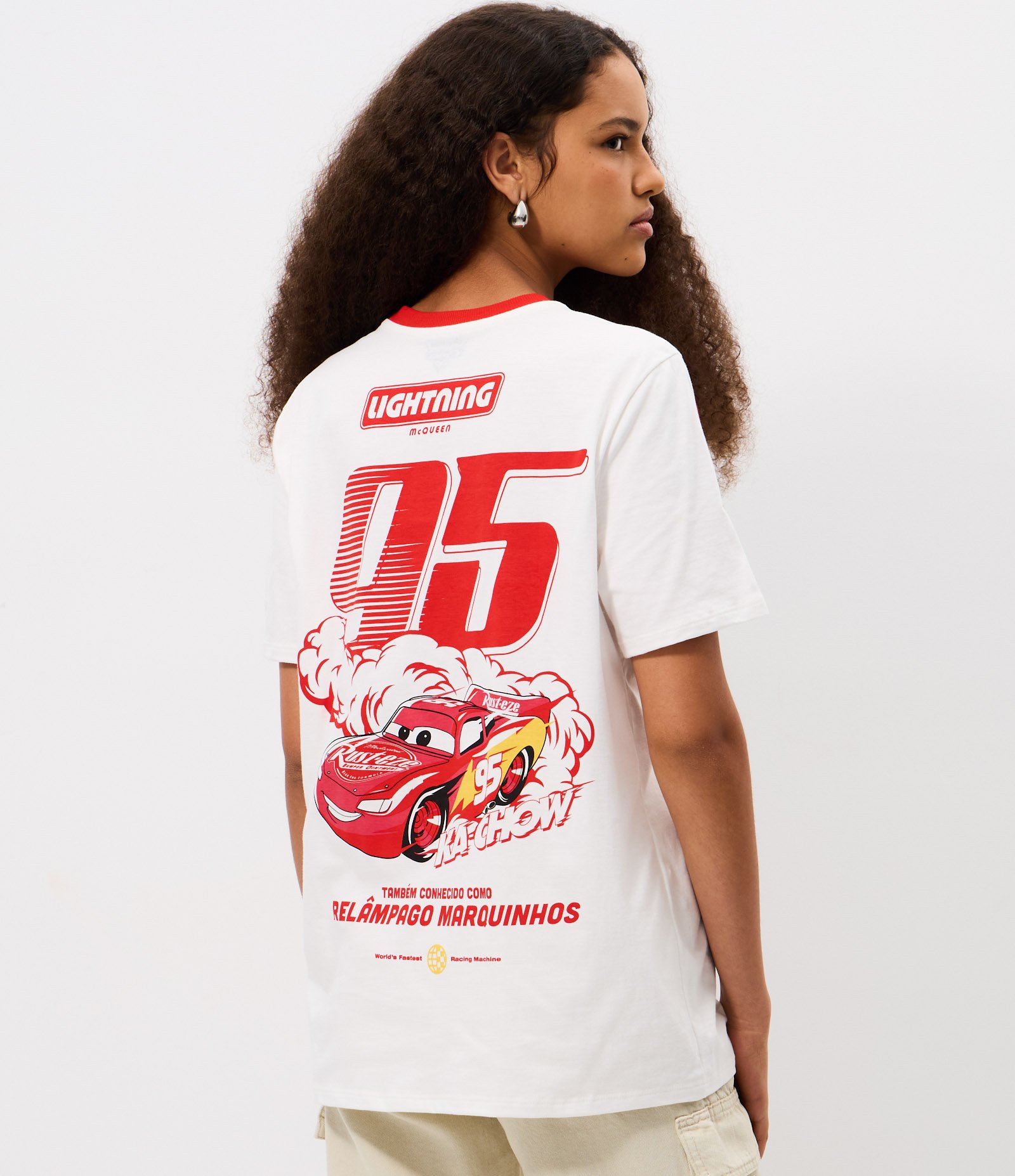 Camiseta em Algodão com Estampa Carros McQueen Relâmpago Marquinhos Branco 4