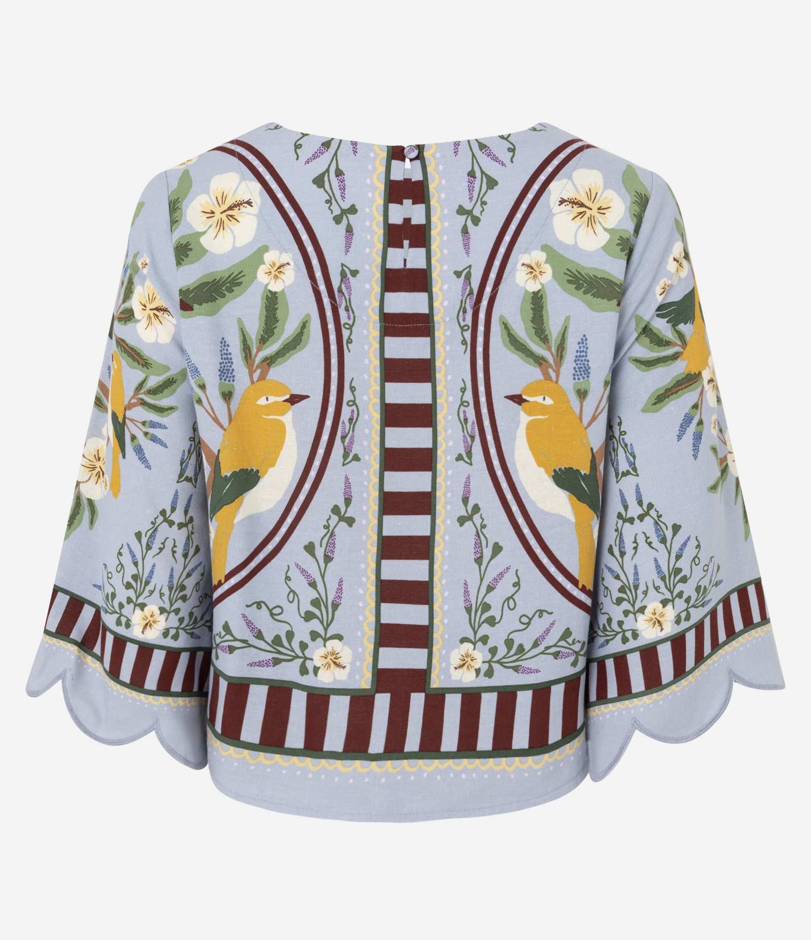 Blusa Viscolinho Estampa Pássaros com Manga 3/4 Azul 3