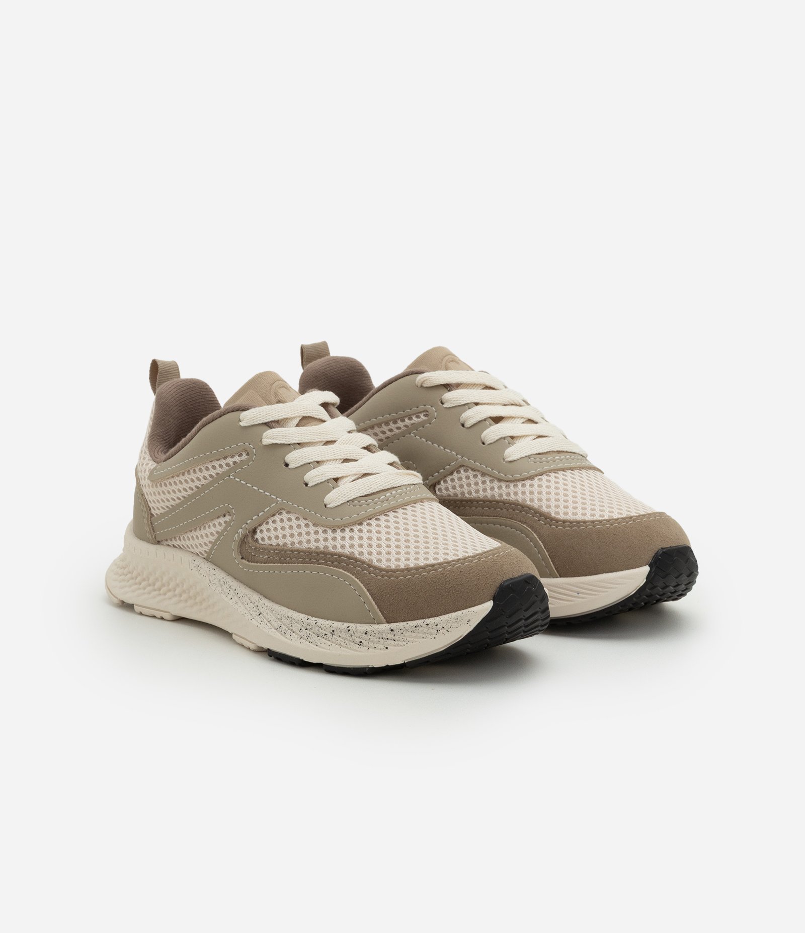 Tênis Infantil com Recortes Contrastantes e Texturizado - Tam 28 ao 34 Bege/Marrom 1