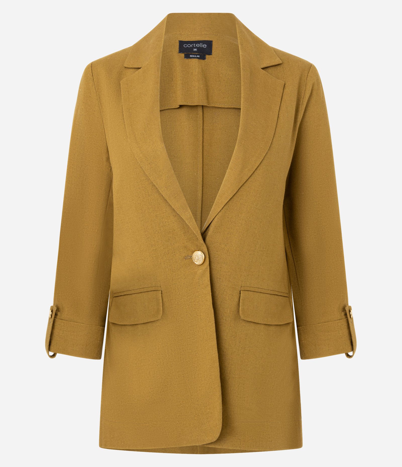 Blazer em Viscolinho com Lapelas e Bolsos Falsos Mostarda 5