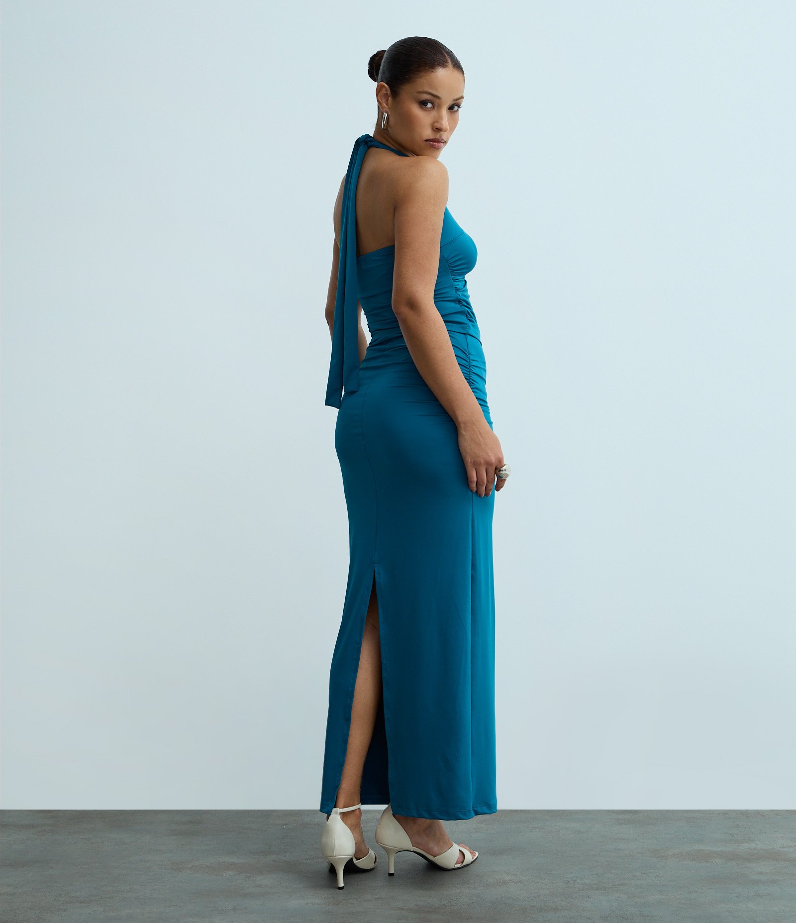 Saia New Midi em Jersey com Franzidos na Lateral Azul 1