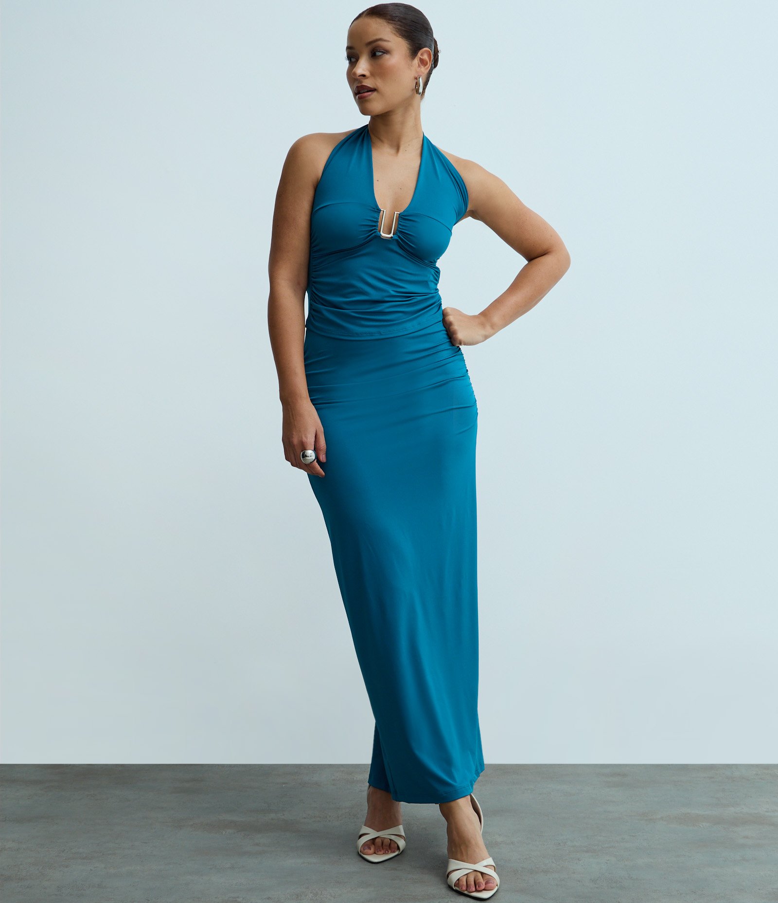 Saia New Midi em Jersey com Franzidos na Lateral Azul 2