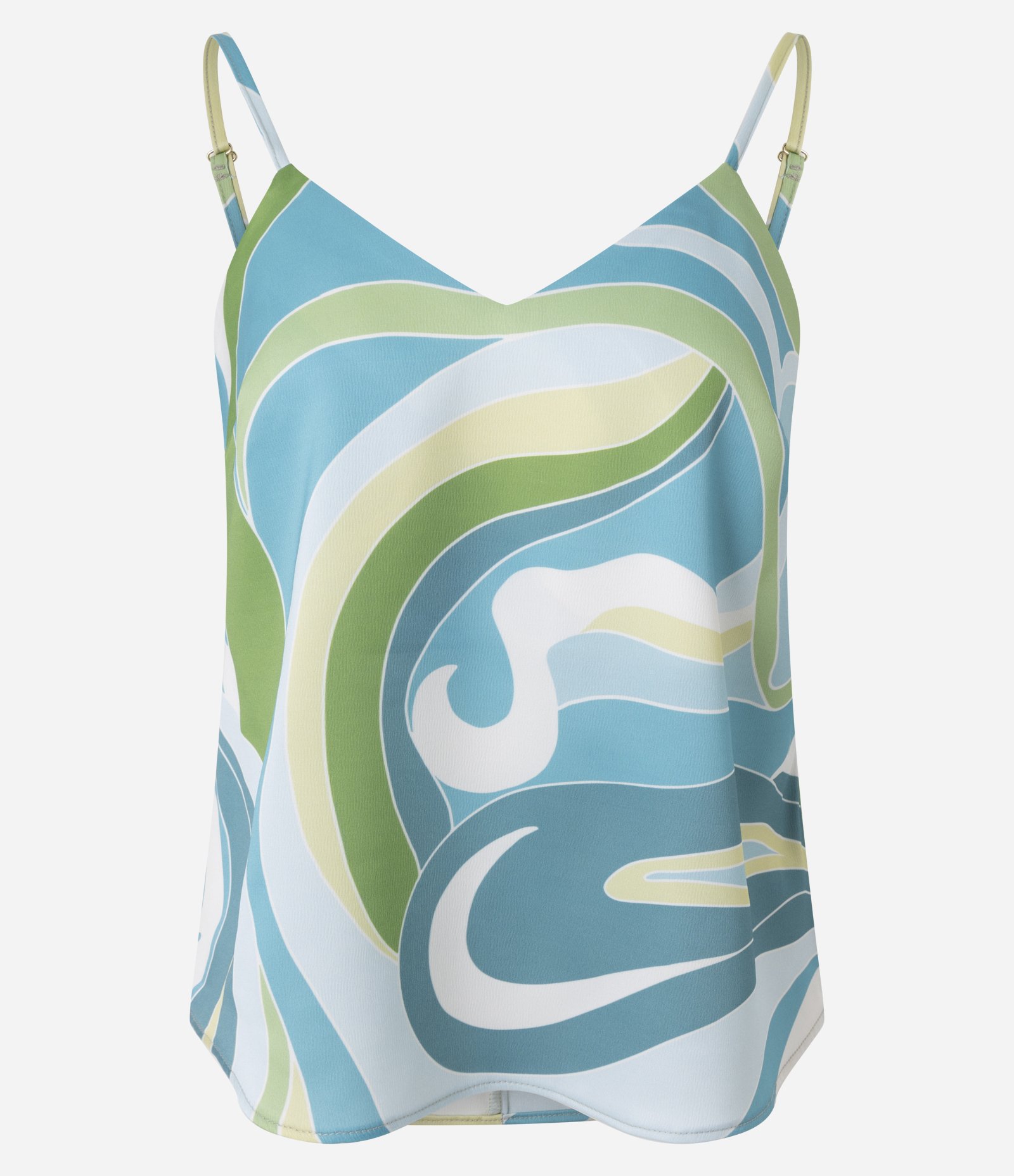 Blusa de Alça em Cetim com Estampa Abstrata Azul/Verde 5