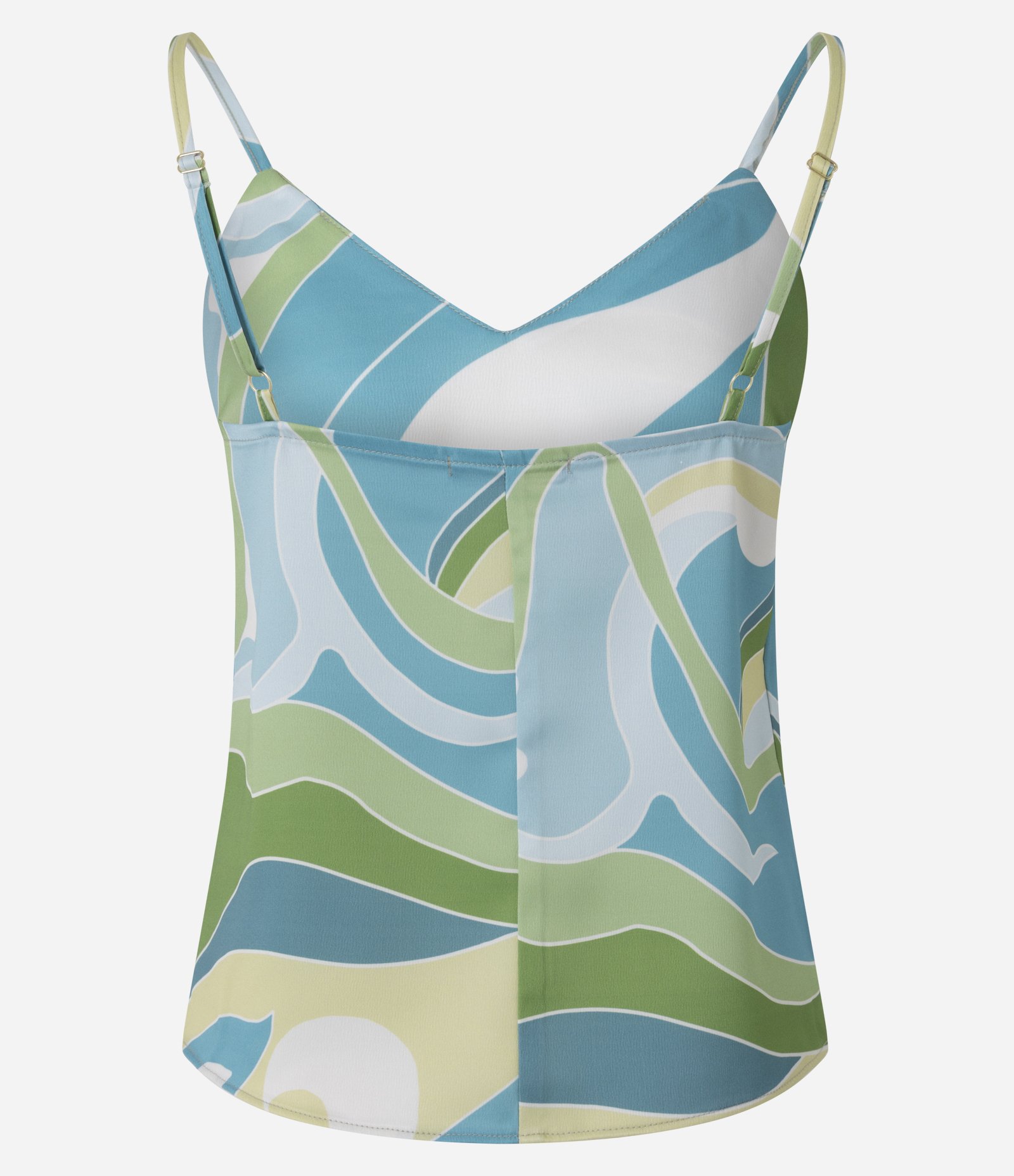 Blusa de Alça em Cetim com Estampa Abstrata Azul/Verde 6