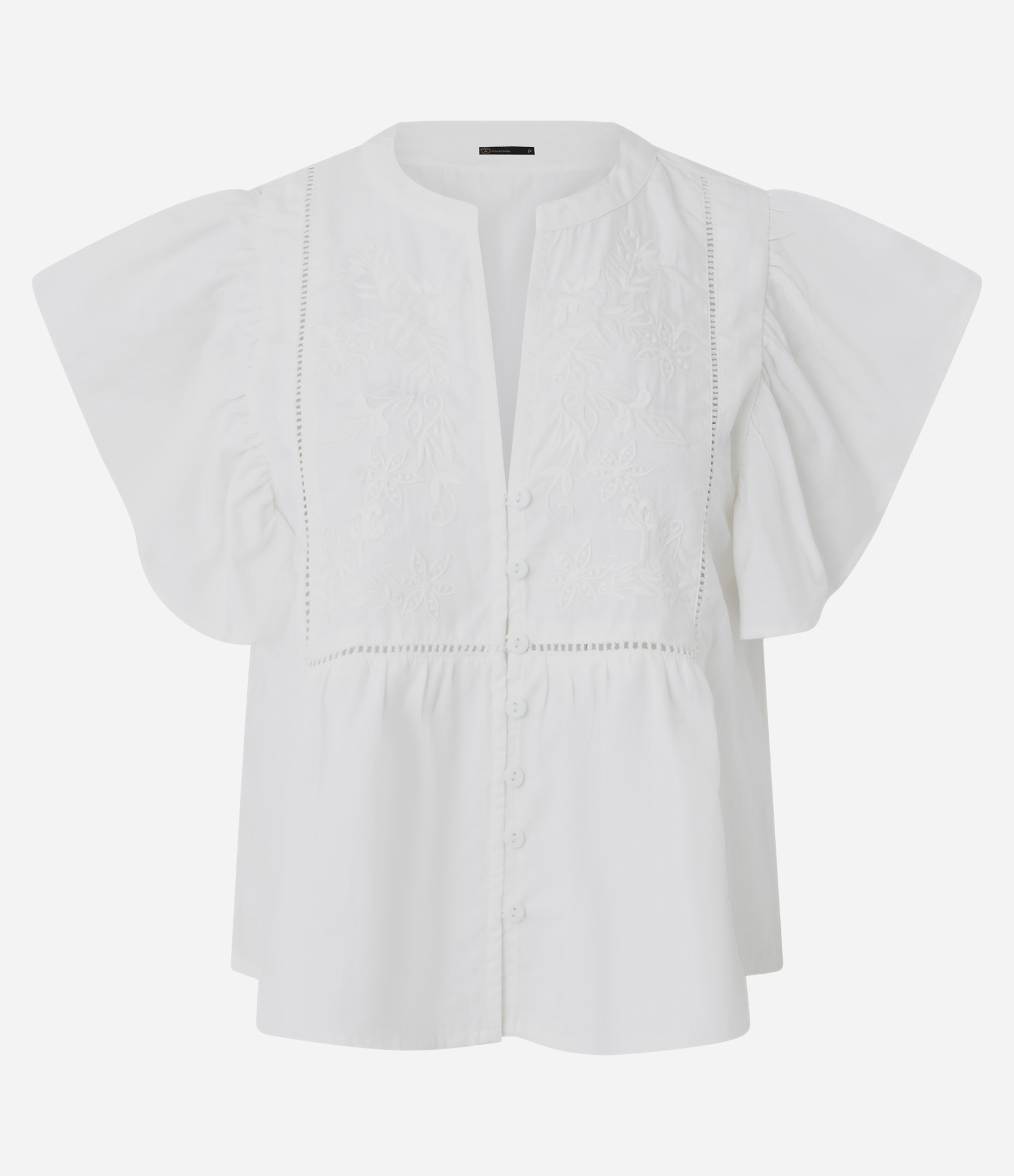 Blusa em Algodão com Entremeios Vazados e Bordados Frontais Branco 5