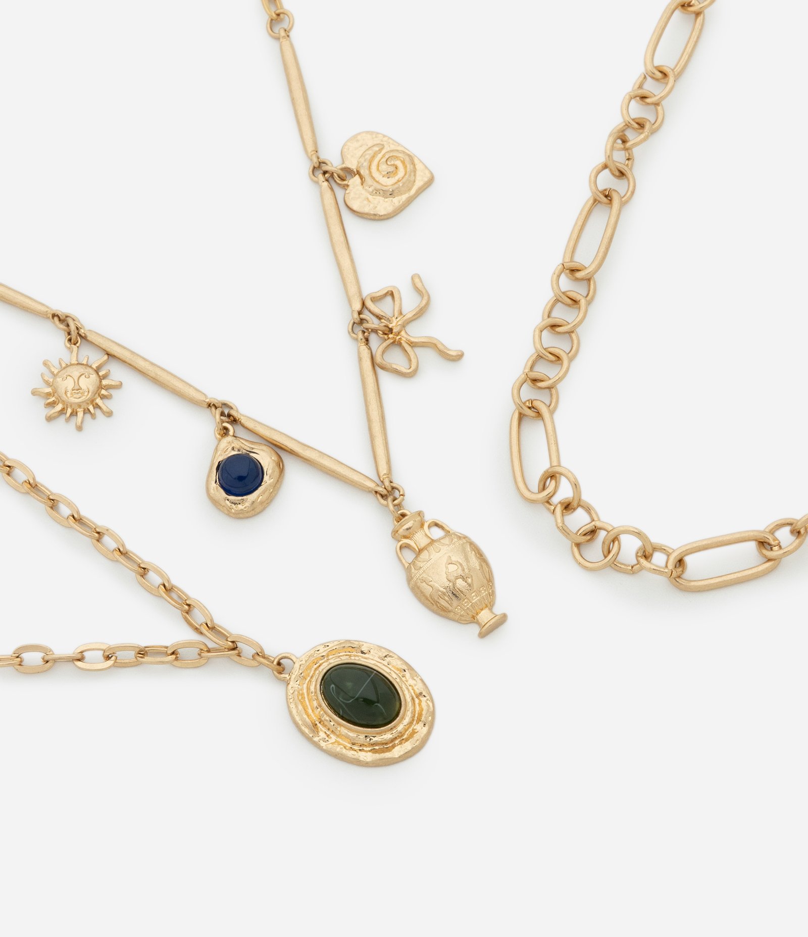 Colar Camadas Correntes Variadas e Pingentes Dourado 1