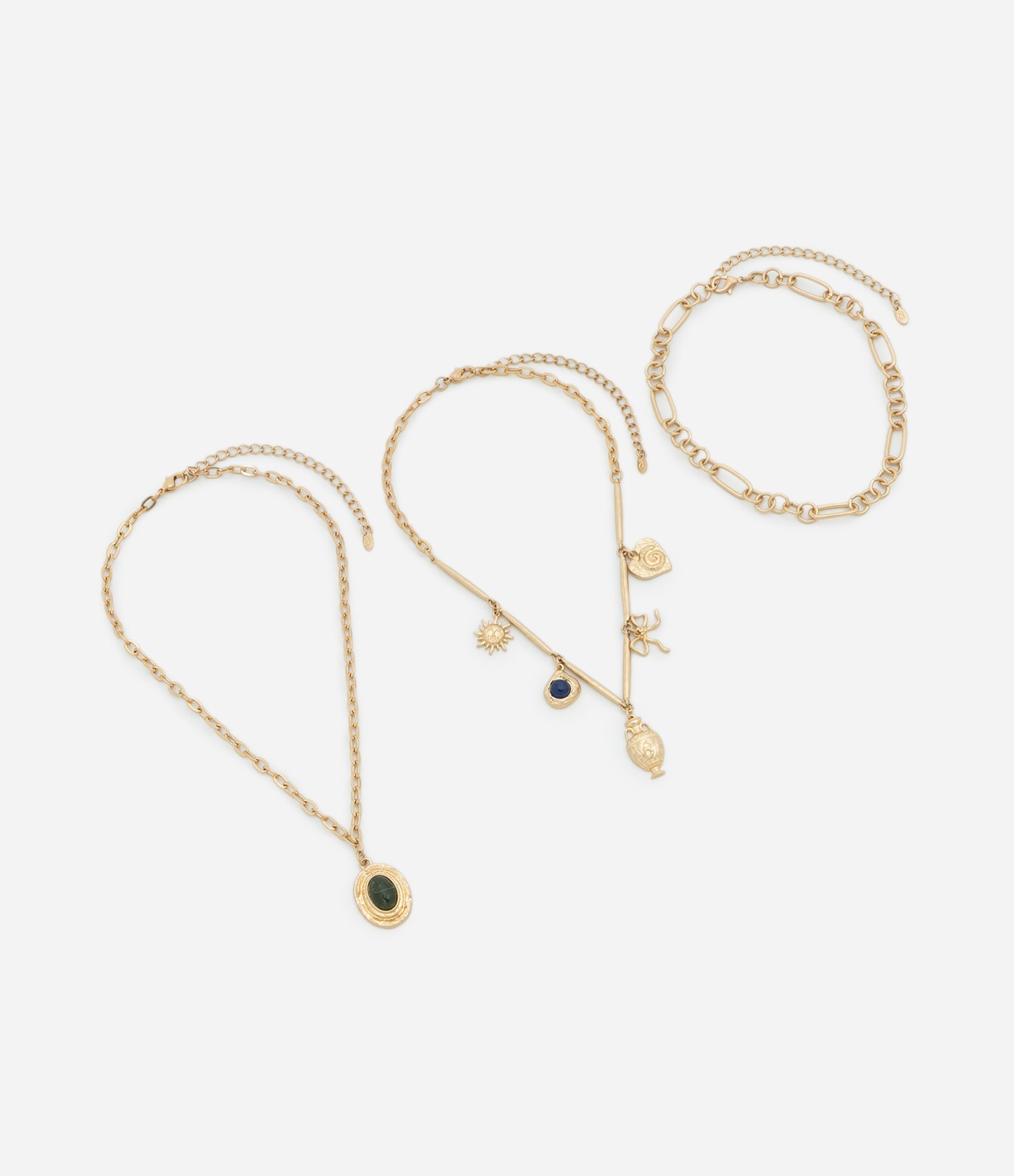 Colar Camadas Correntes Variadas e Pingentes Dourado 2