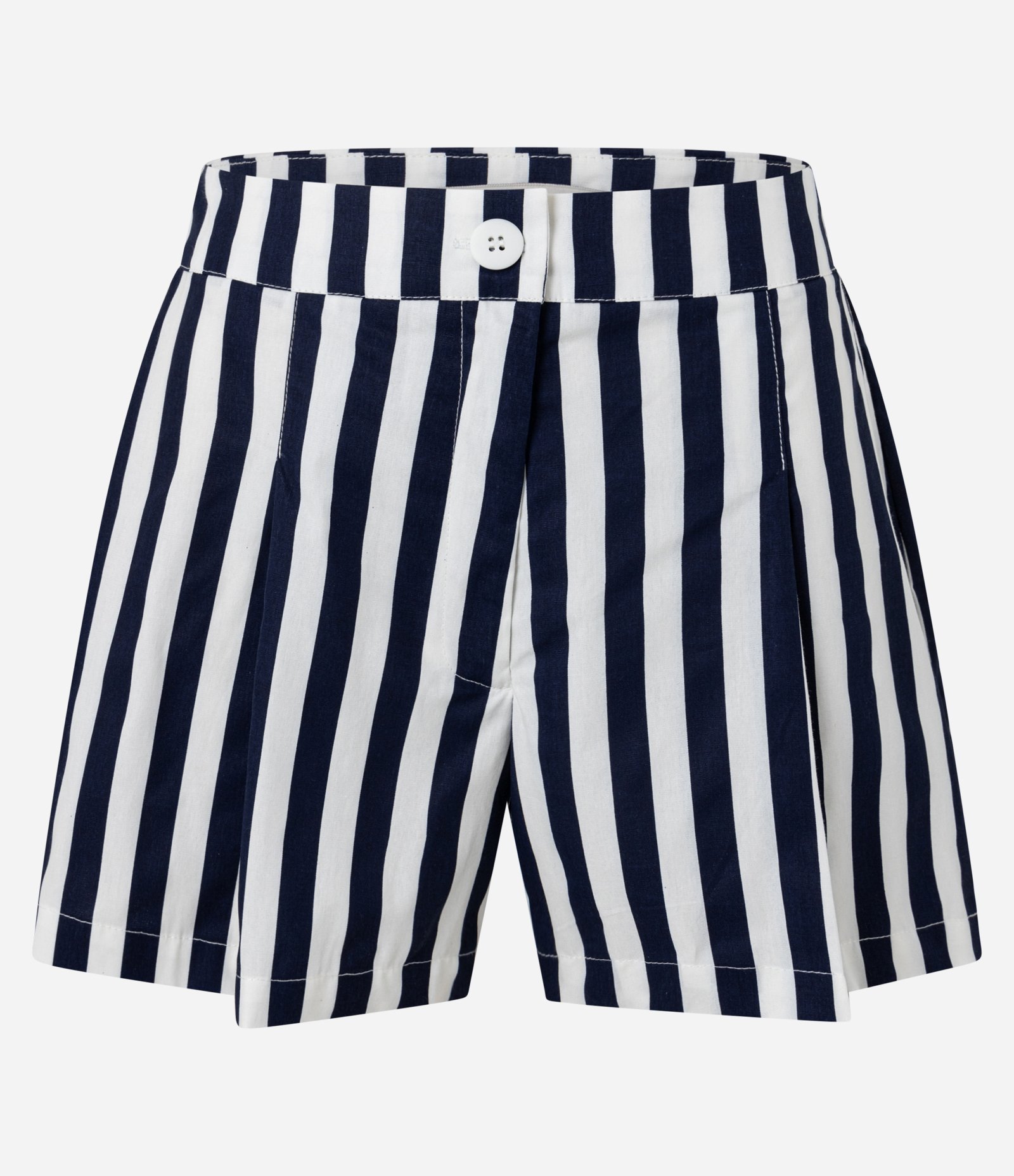 Short Cintura Alta em Tricoline com Listras Verticais Azul/Branco 1