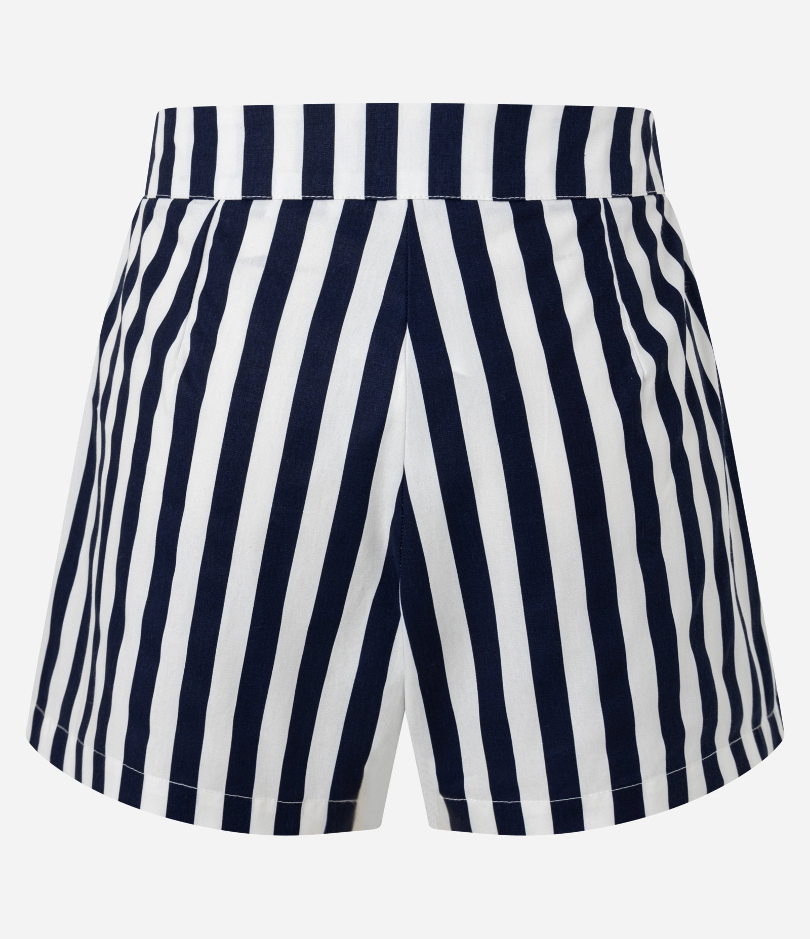 Short Cintura Alta em Tricoline com Listras Verticais Azul/Branco 2