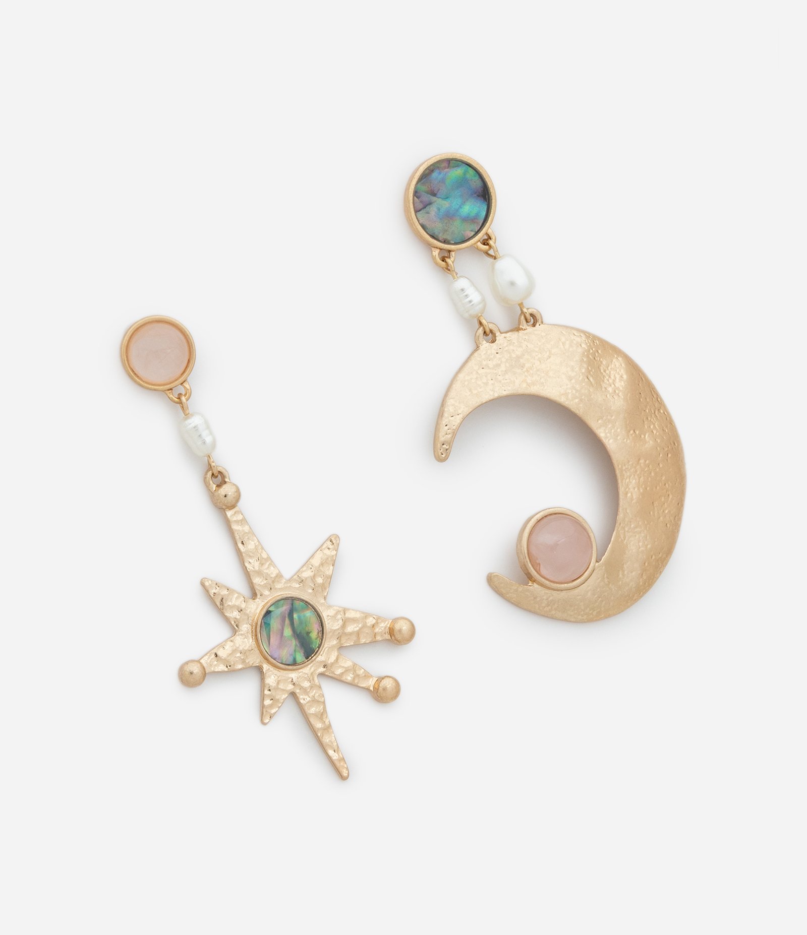 Brinco Médio Assimétrico com Formato de Estrela e Lua Dourado 3