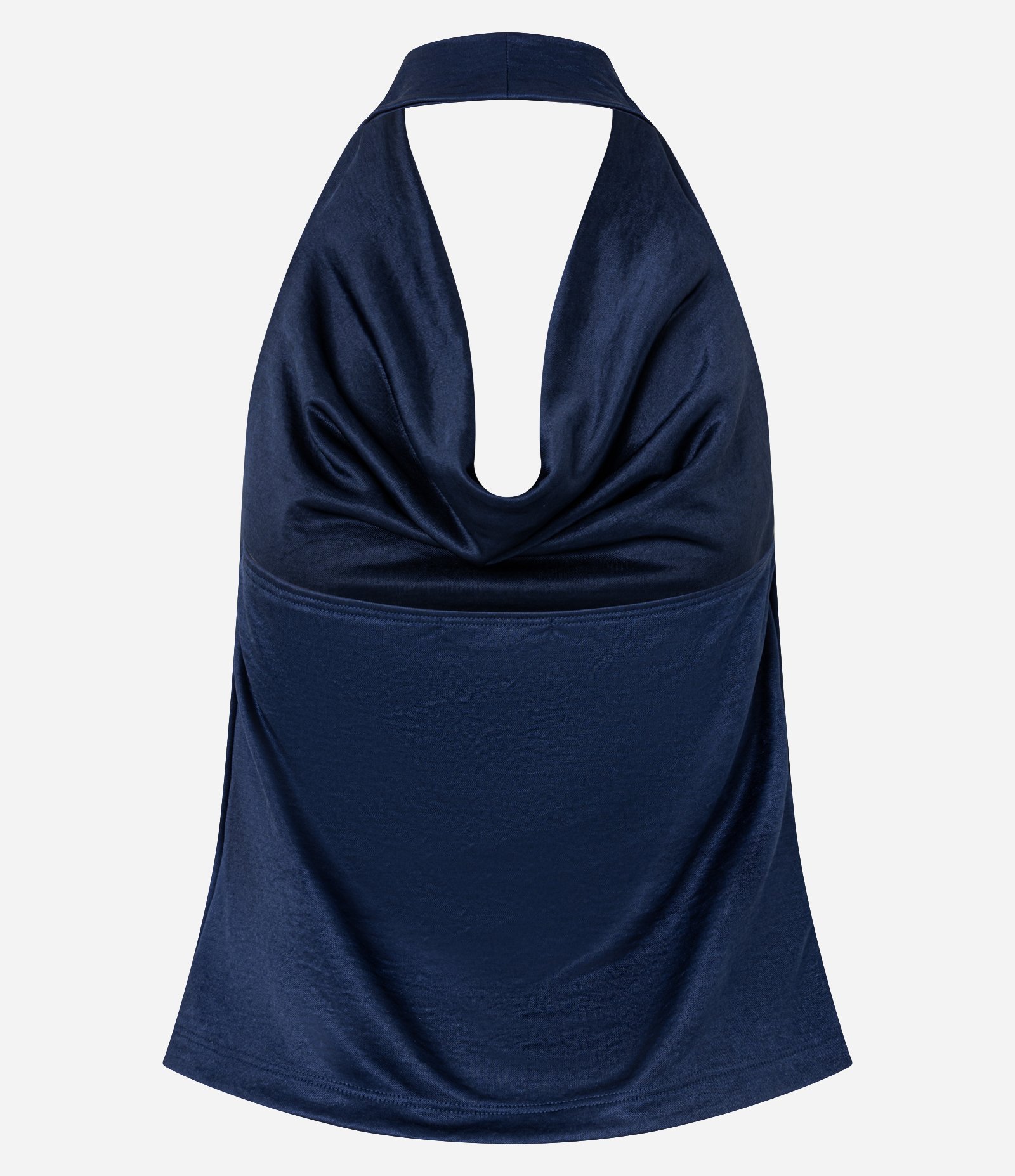 Blusa Frente Única Acetinada com Decote Degagê Azul Marinho 5