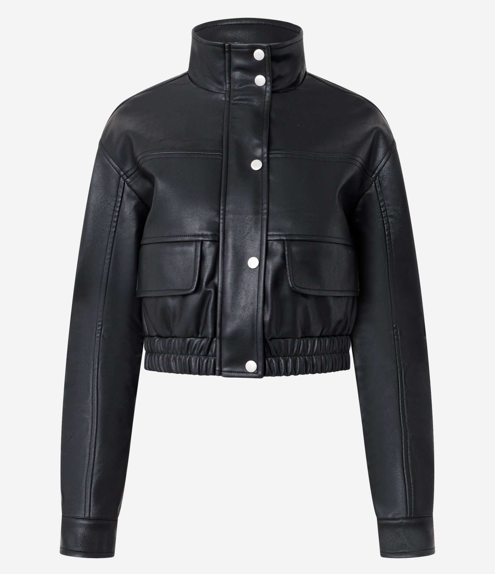 Jaqueta Bomber em PU com Gola Alta Preto 5