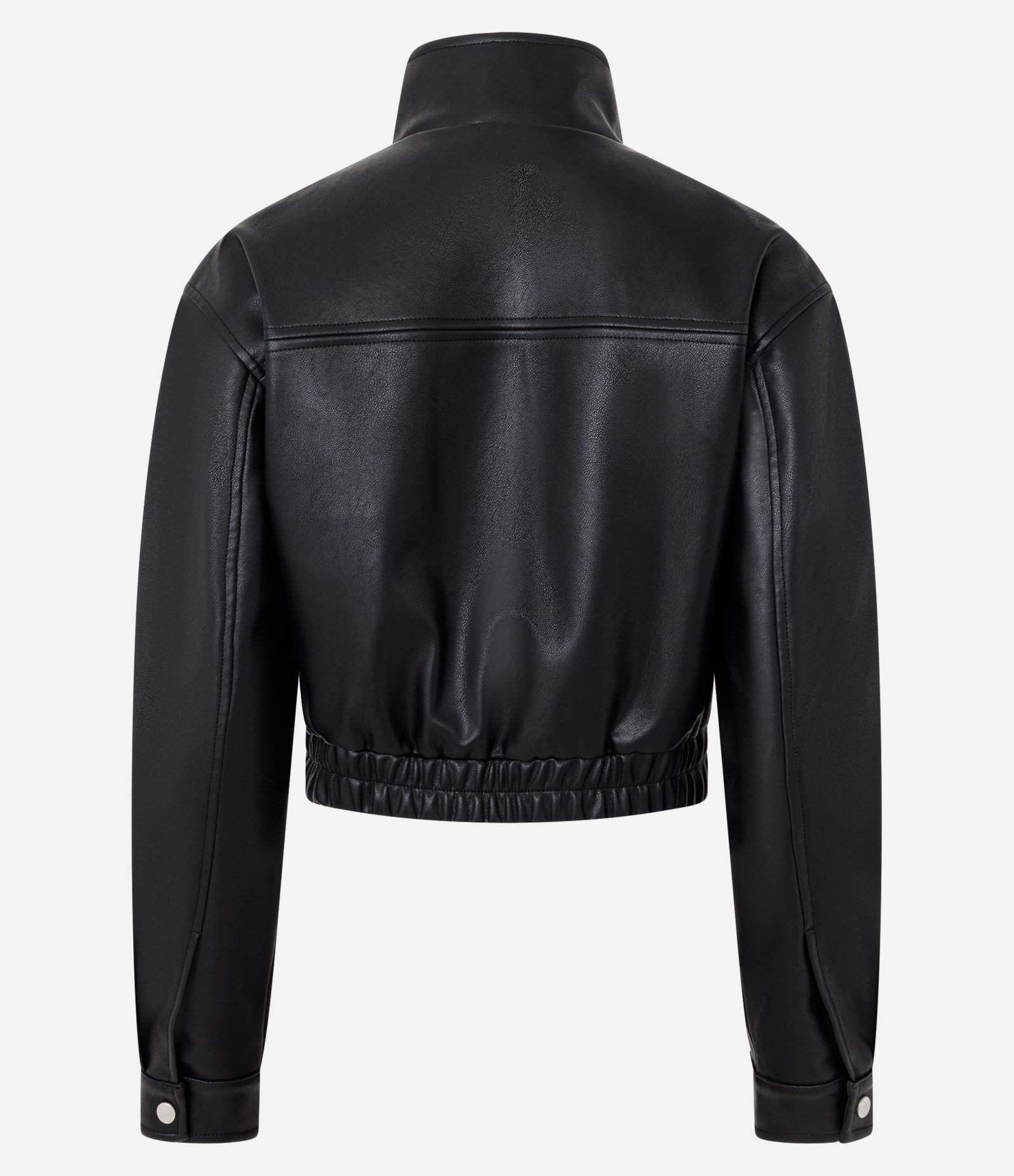Jaqueta Bomber em PU com Gola Alta Preto 6