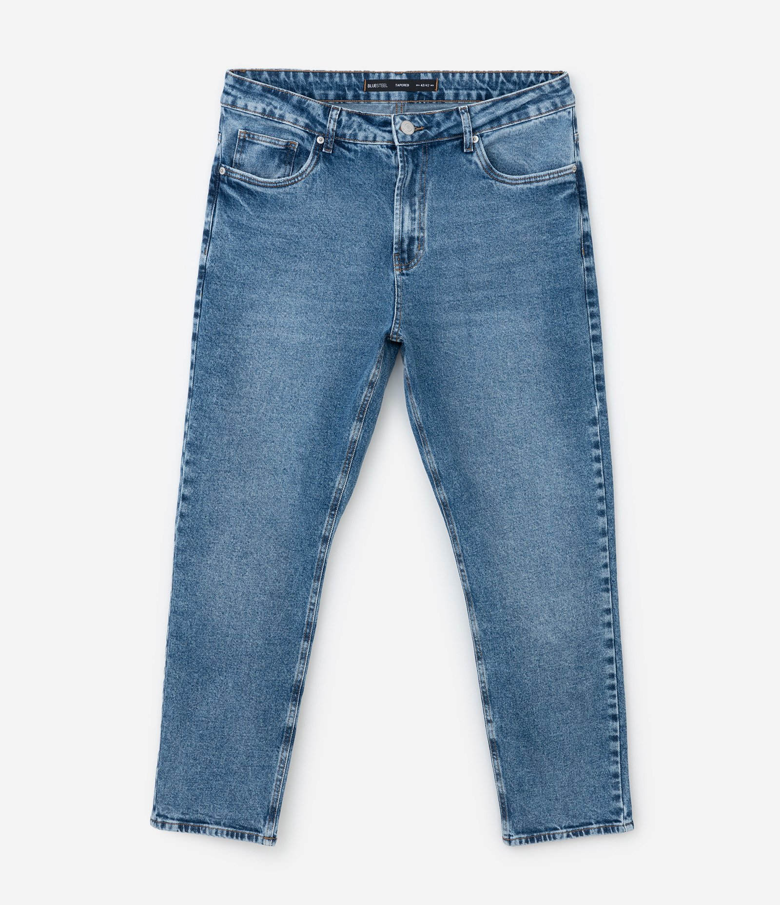 Calça Tapered em Jeans com Elastano Azul 1