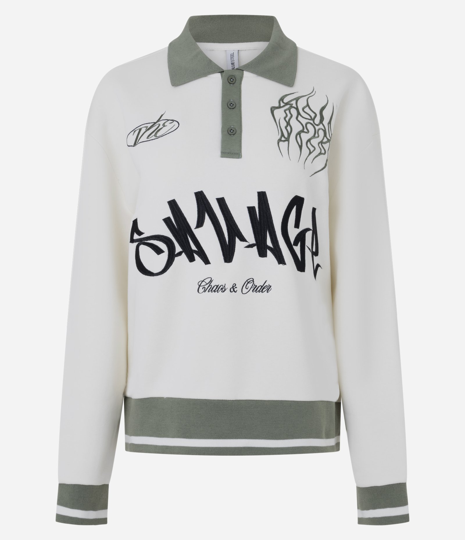 Blusão Moletom College com Lettering Savage e Gola Polo Branco 5