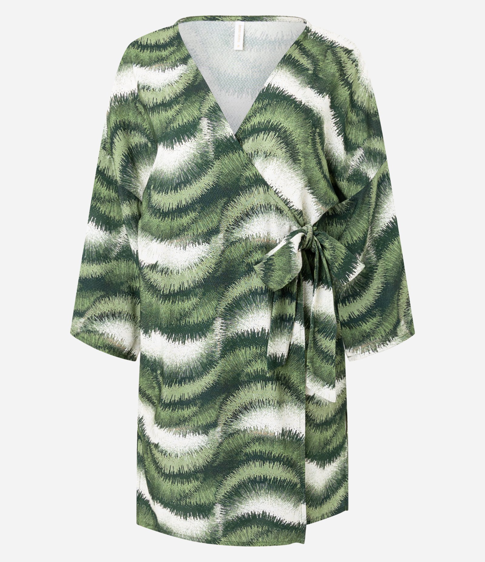 Saída de Praia Kimono Texturizado em Viscose com Estampa Folhagem Verde/Branco 4