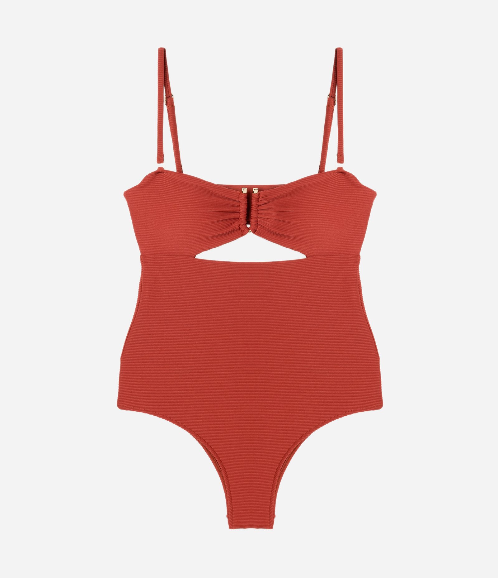 Maiô Canelado em Microfibra Texturizada com Abertura Frontal Vermelho 5