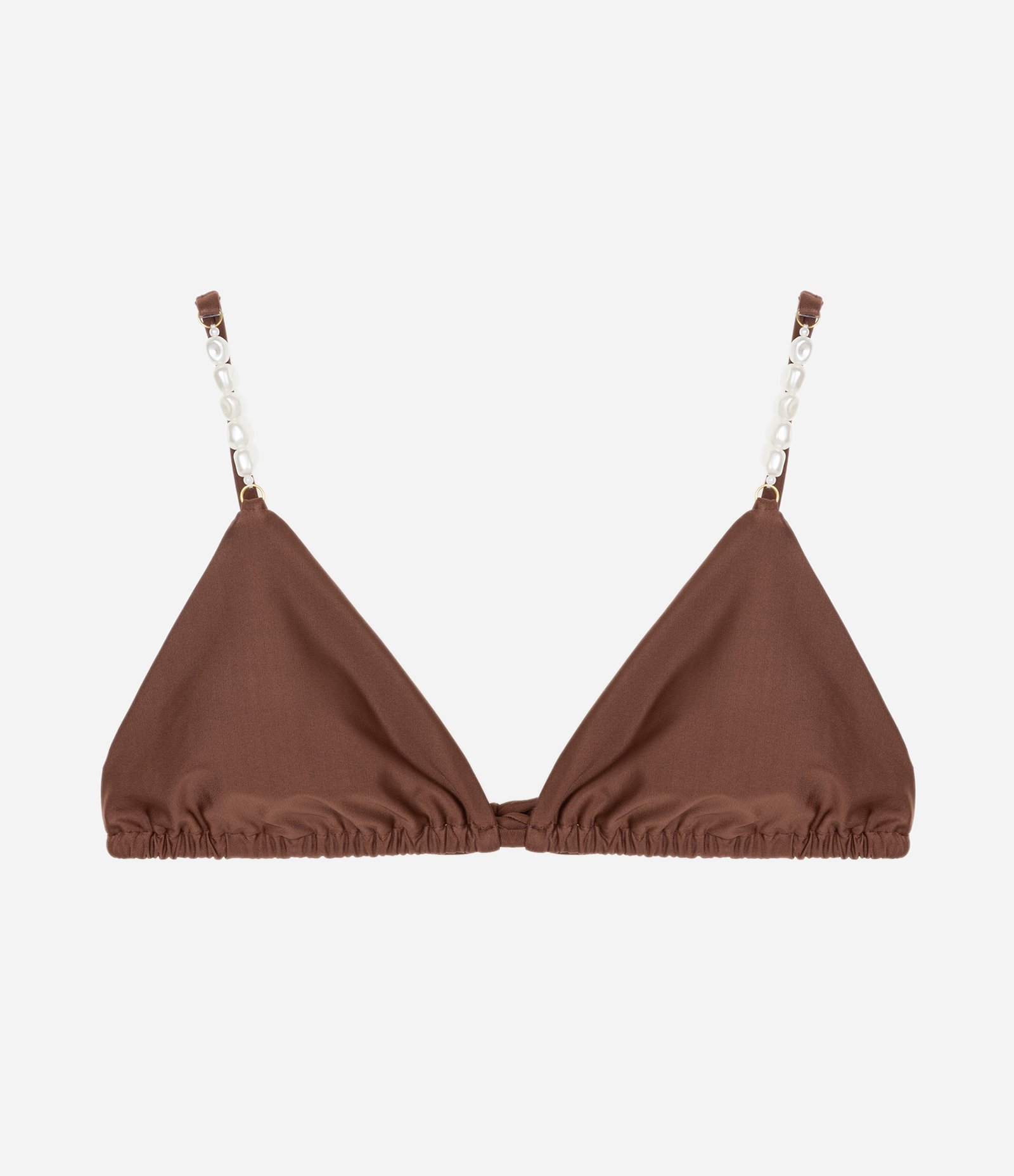 Biquíni Top Cortininha com Aviamento de Pérolas nas Alças Marrom 5