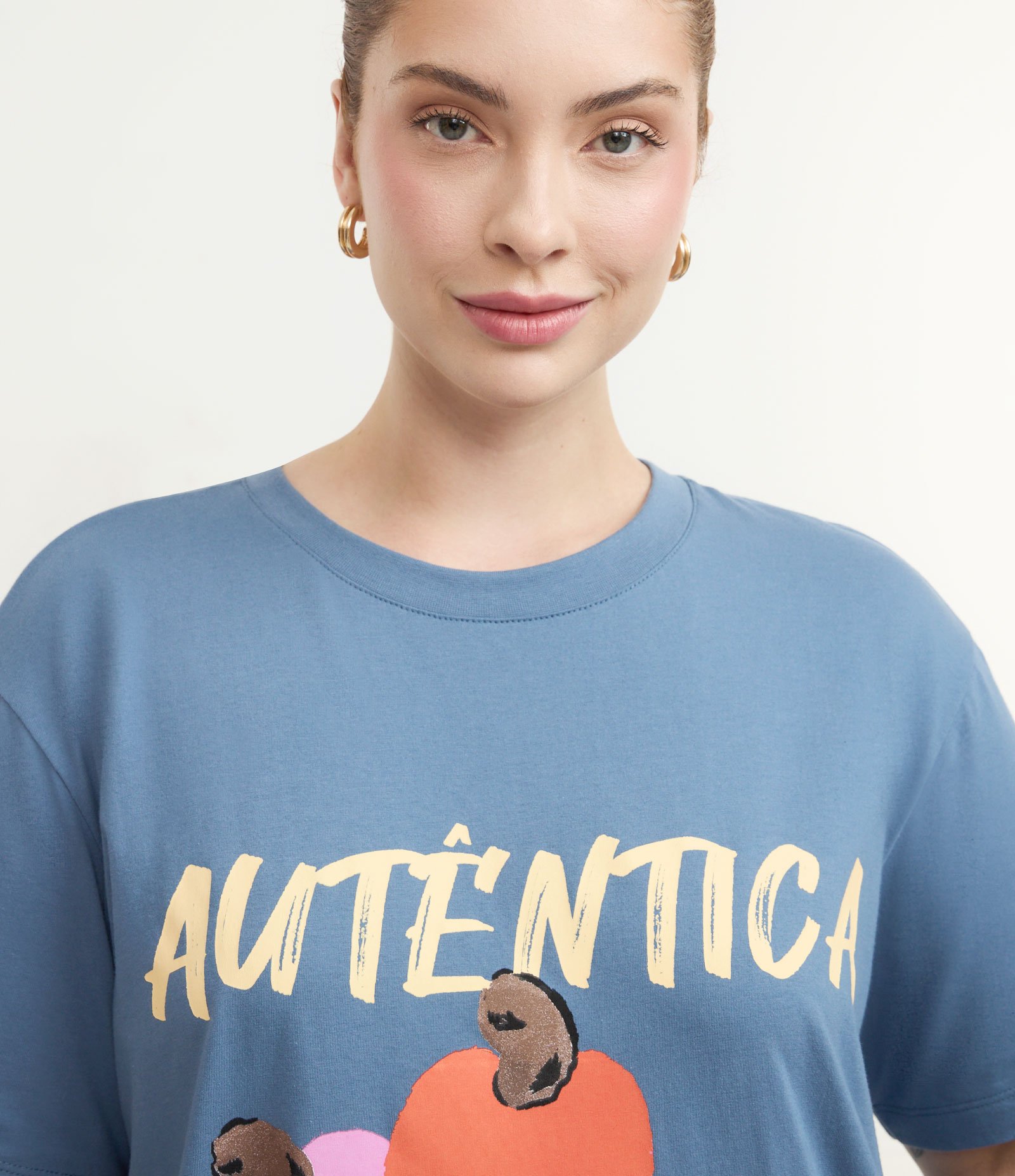 Vestido T-shirt em Algodão com Estampa Tropical e Fendas Curve & Plus Size Azul 3