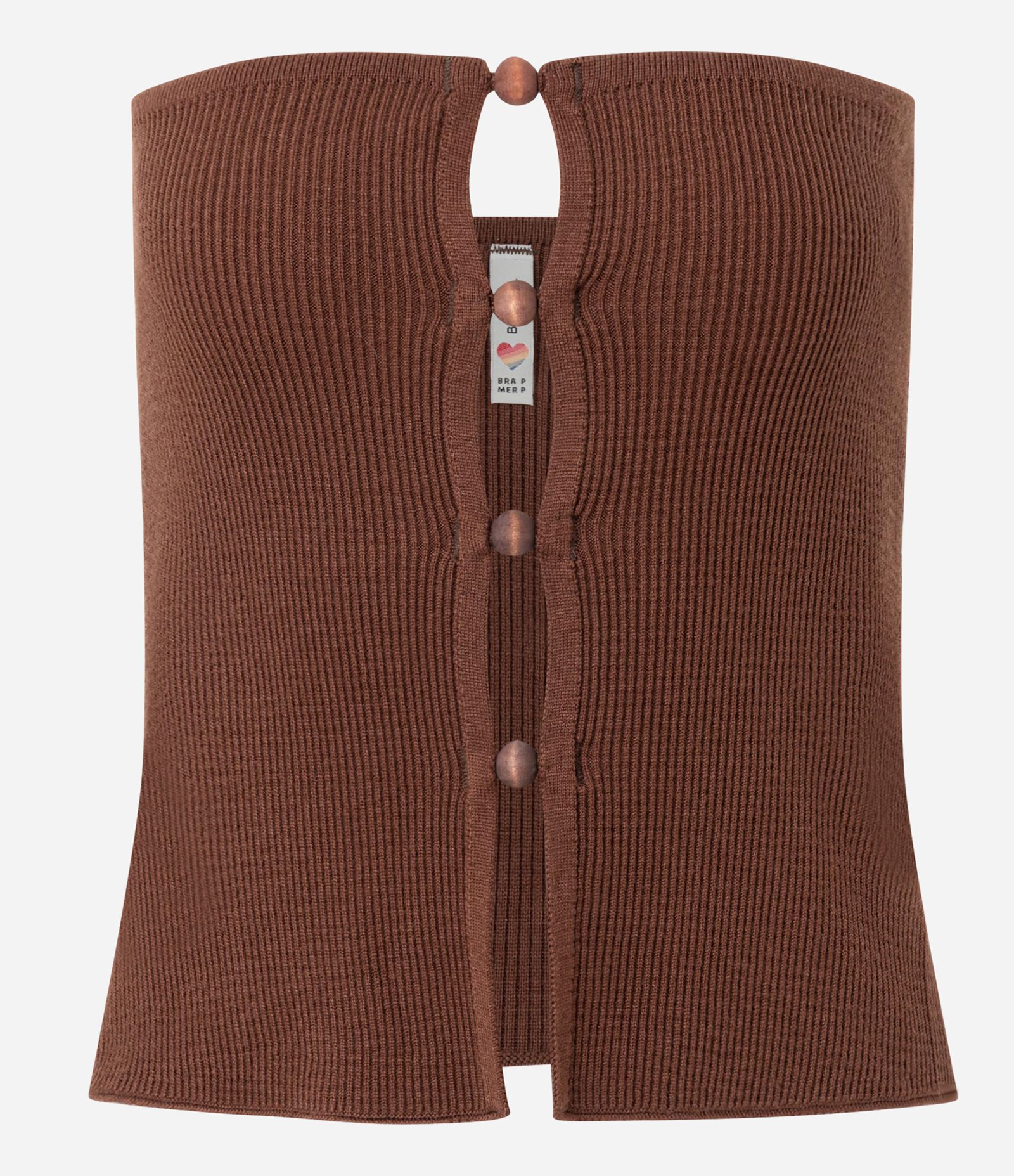 Blusa Sem Alça em Tricô com Recortes e Aviamentos Marrom 6