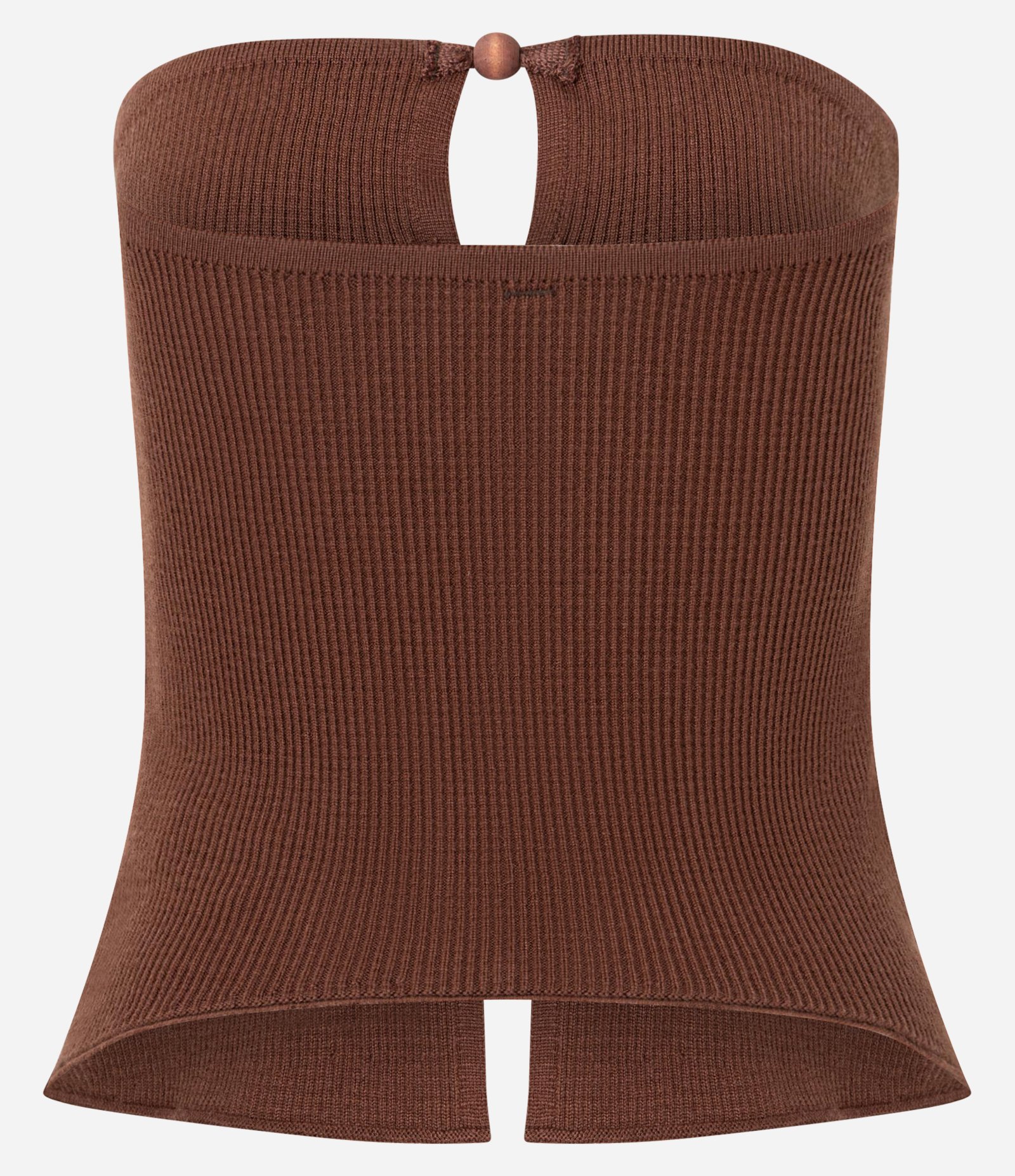 Blusa Sem Alça em Tricô com Recortes e Aviamentos Marrom 8