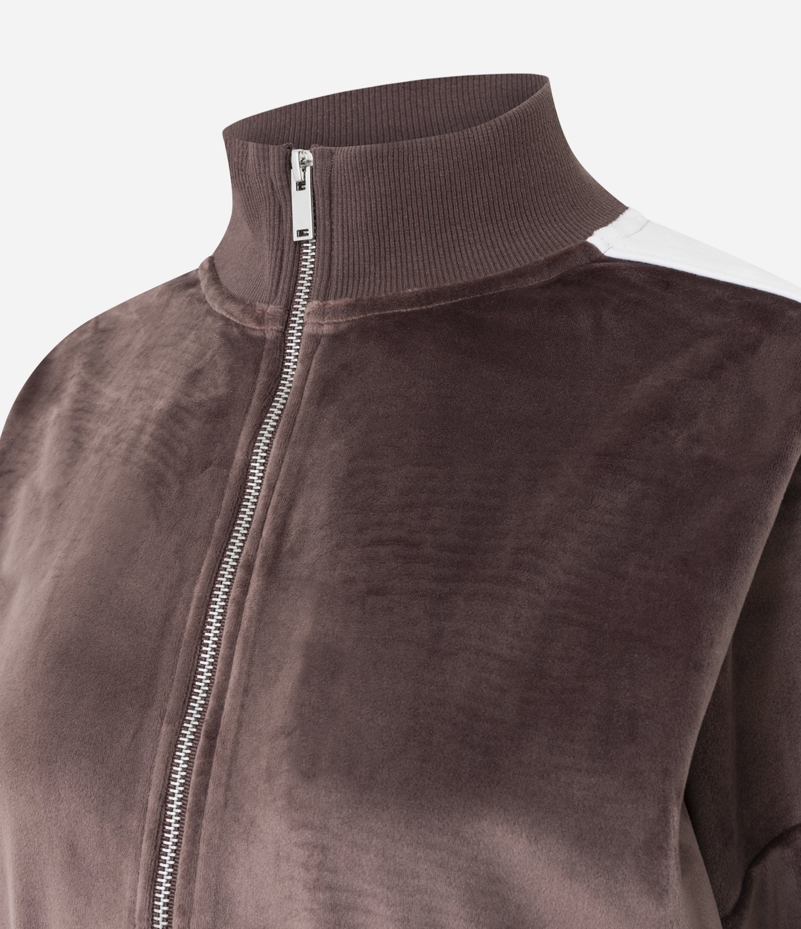 Casaco em Plush com Gola Alta e Listra Lateral Marrom 6