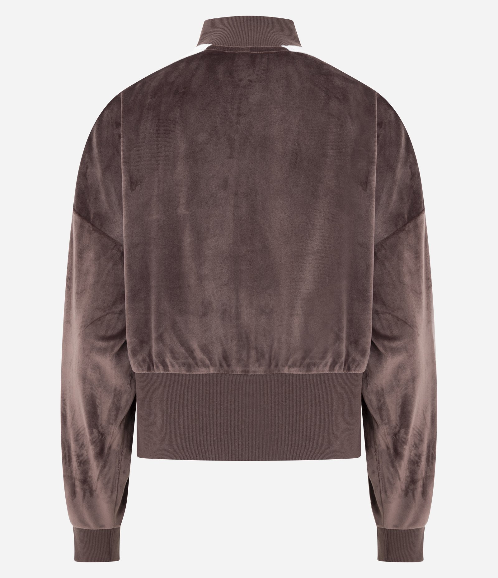 Casaco em Plush com Gola Alta e Listra Lateral Marrom 7