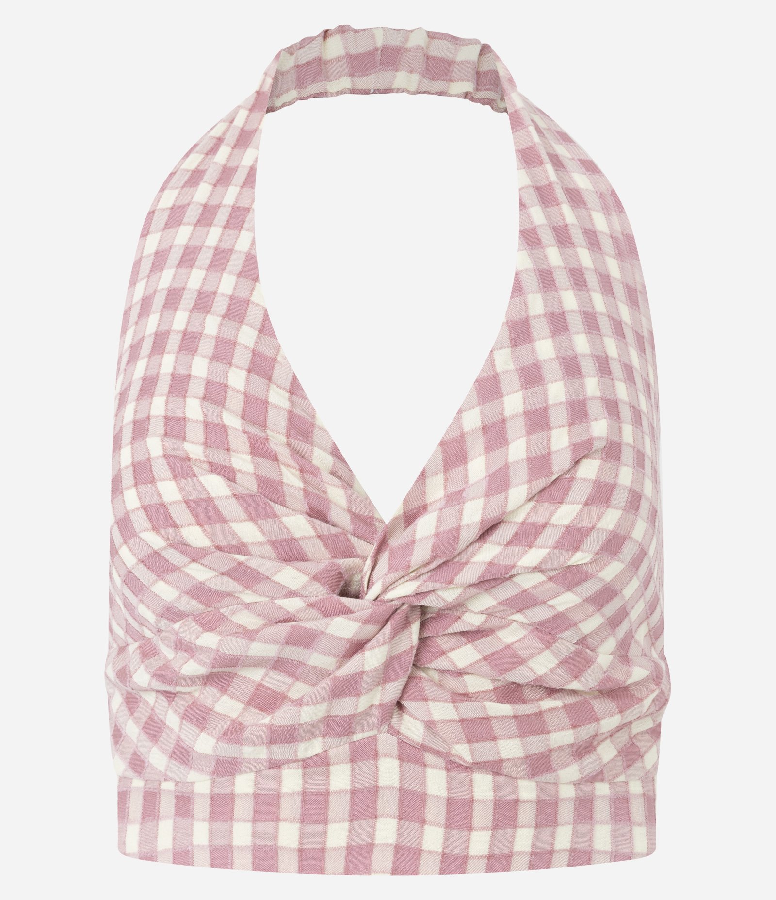 Blusa Frente Única Xadrez com Amarração Frontal Rosa 1