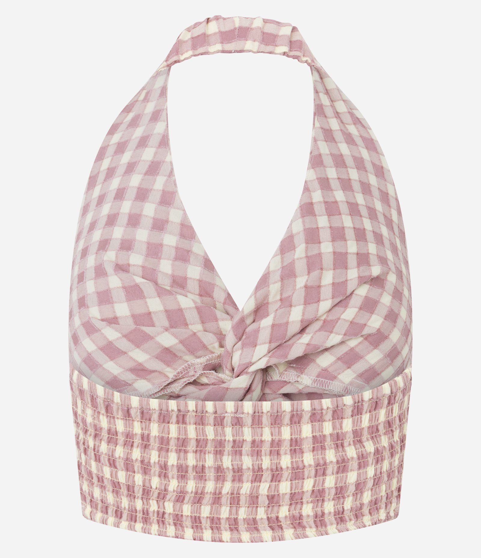 Blusa Frente Única Xadrez com Amarração Frontal Rosa 2