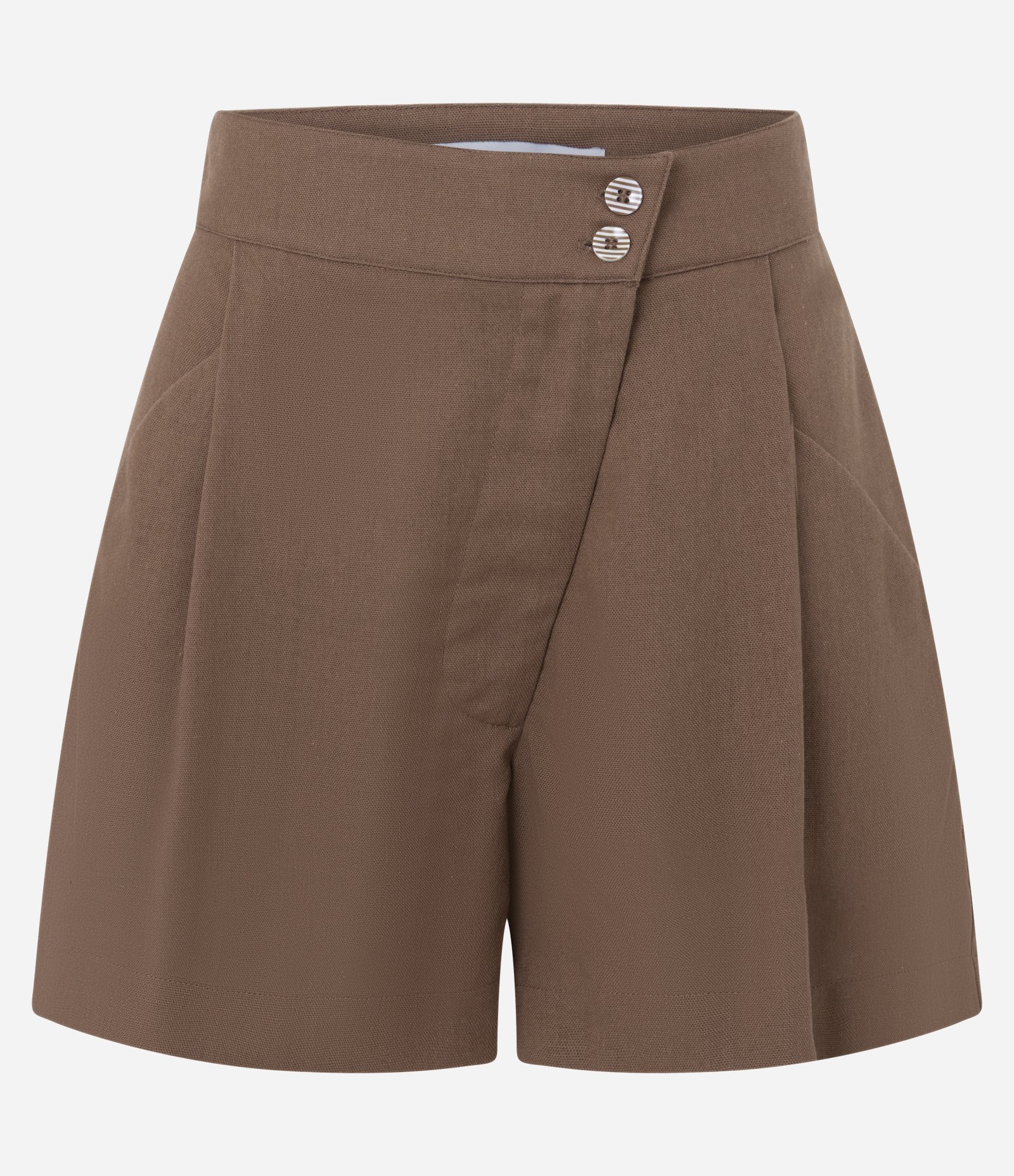 Short Alfaiatado em Viscolinho com Detalhe Diagonal e Botões Bege 5