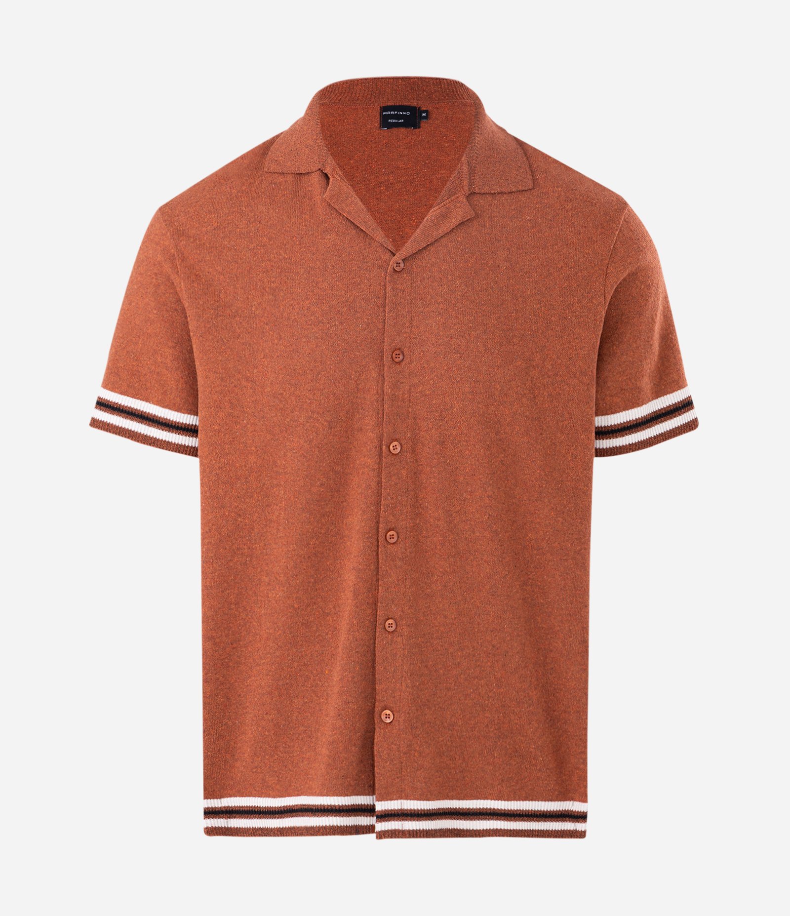 Camisa manga curta Jacquard Listra Jacquard com Barrado Regular Marrom 5